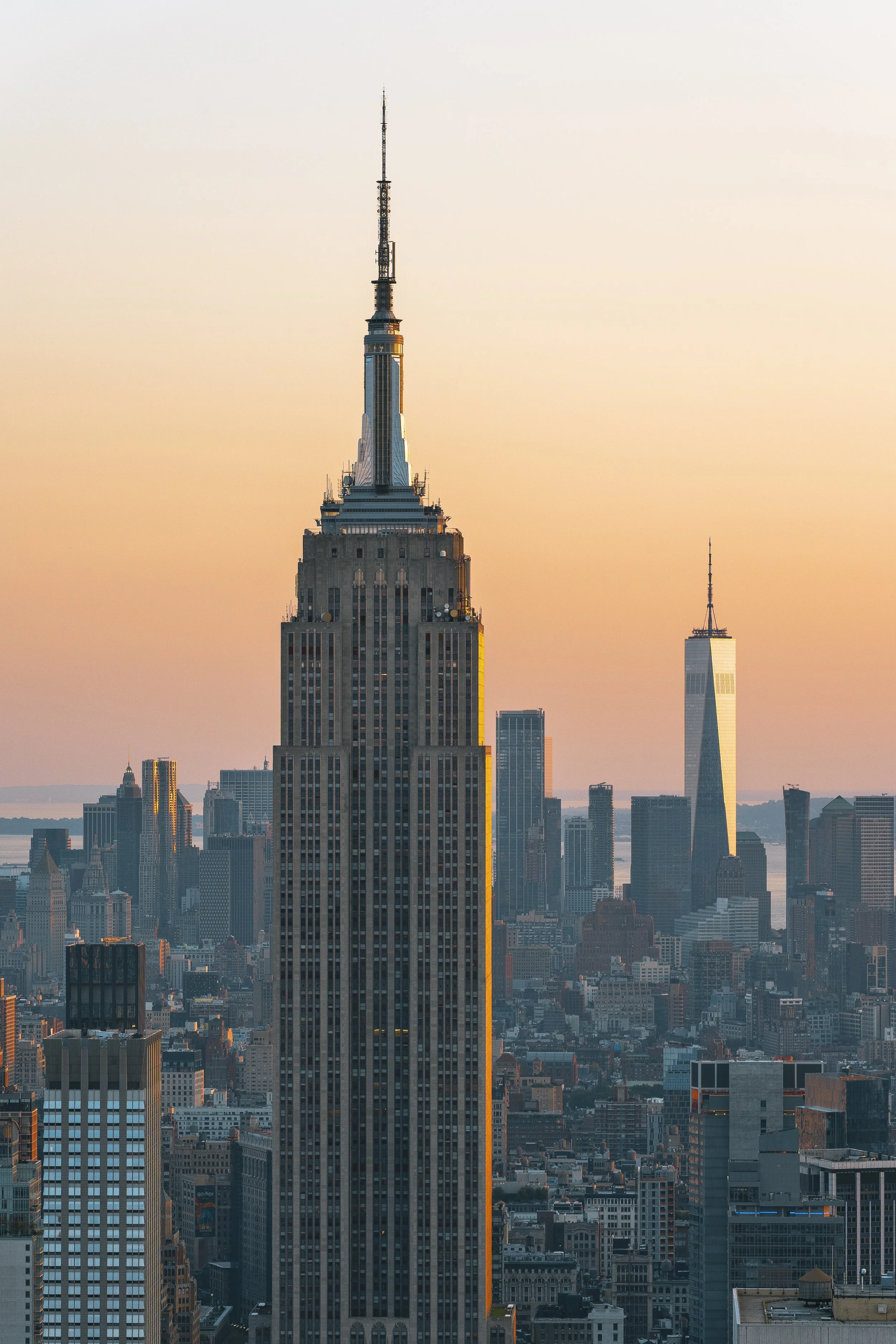 The Empire State Building in New York City during sunset.