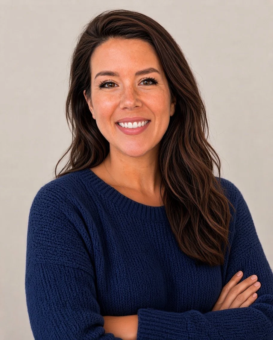 Jordan Lee, founder and sports attorney at Kekipi Sports, smiling, wearing a navy blue sweater, standing against a plain light background.