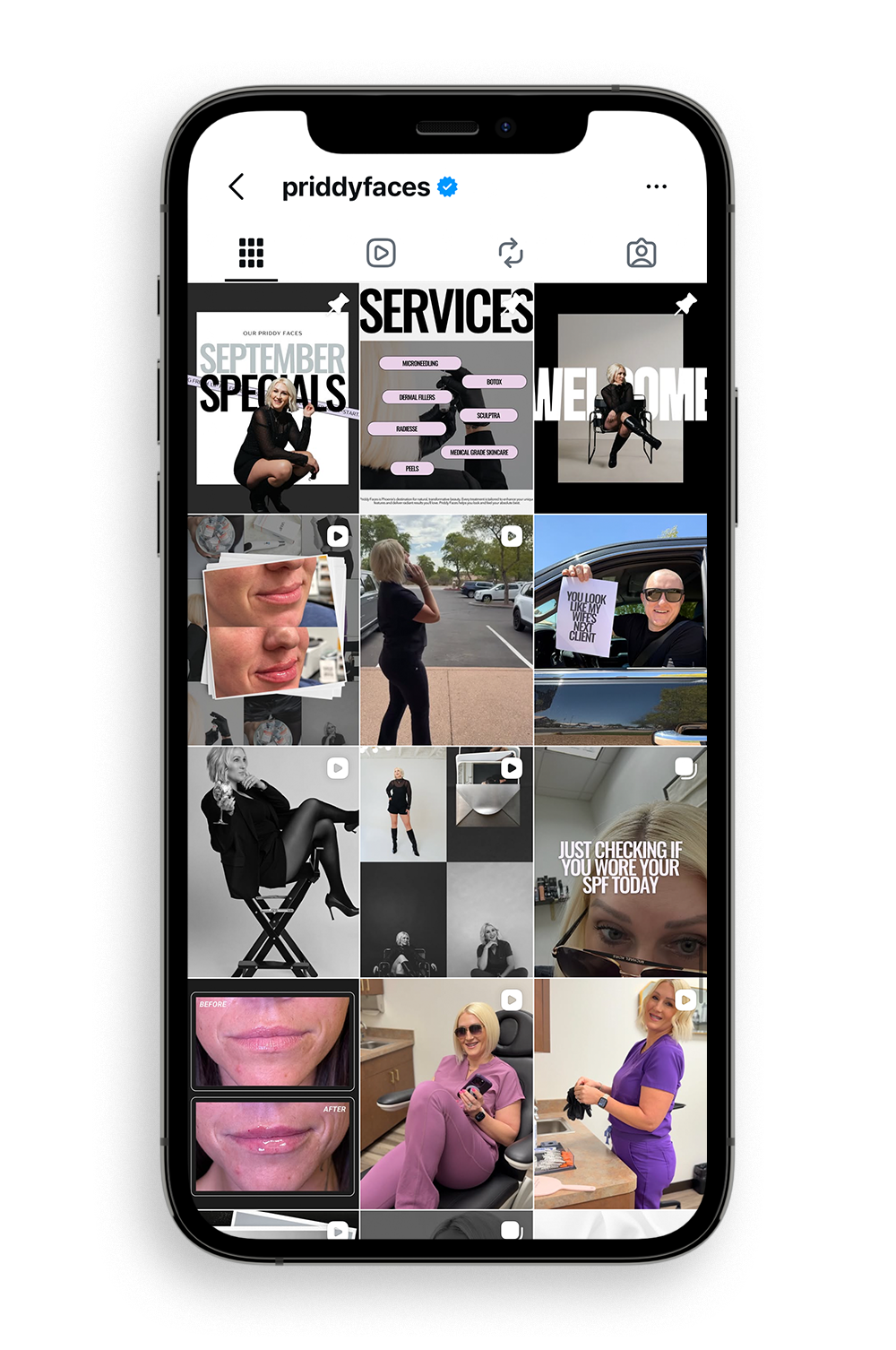 Instagram profile of Priddy Faces Medspa