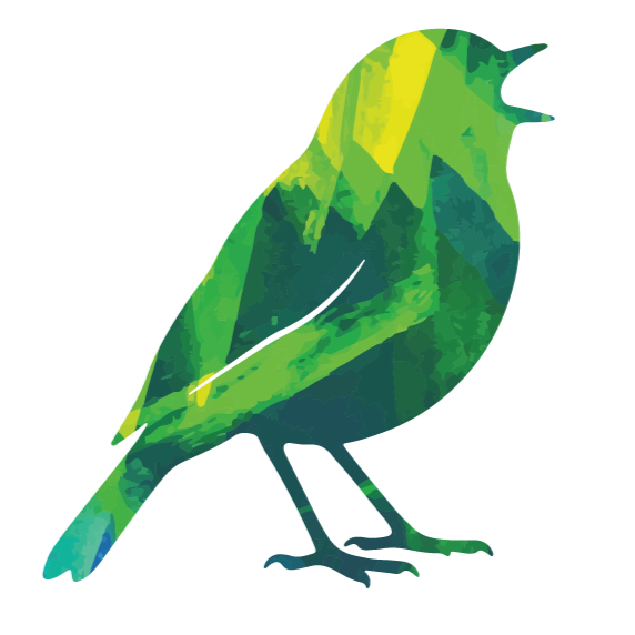 An abstract digital collage of a green and yellow bird.
