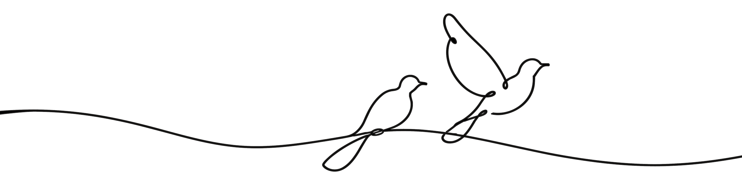 Line drawing of two birds on a wire, on starting to fly signifying growth and change through mental health counseling