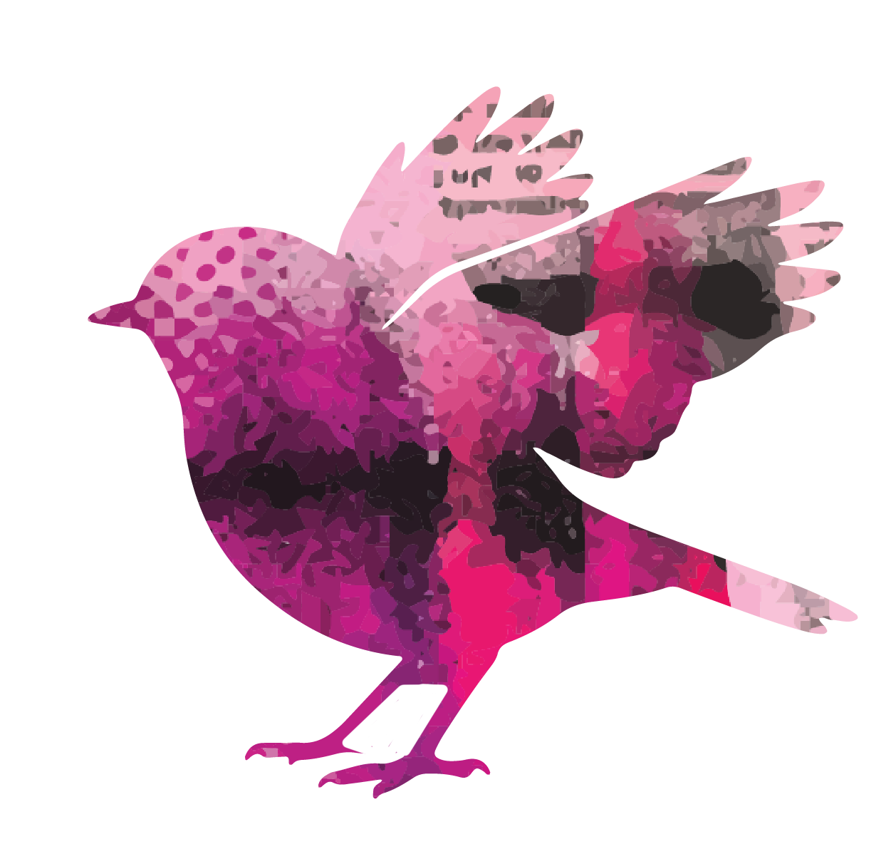 A digital pink robin with purple accents