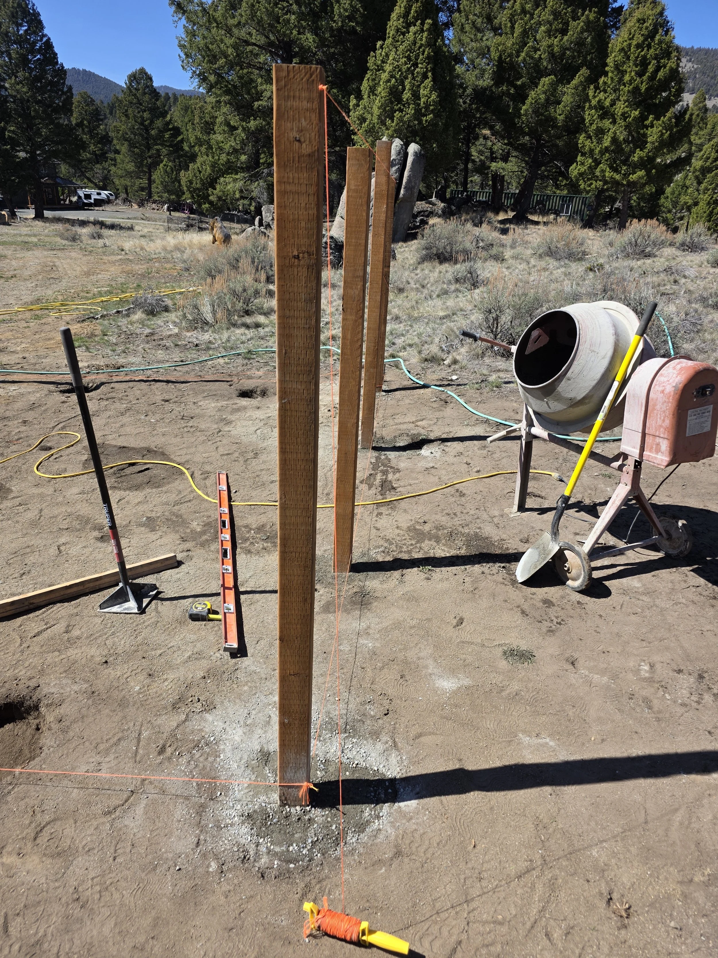 Bee shed posts plumbed and set in concrete, Whitehall, Montana