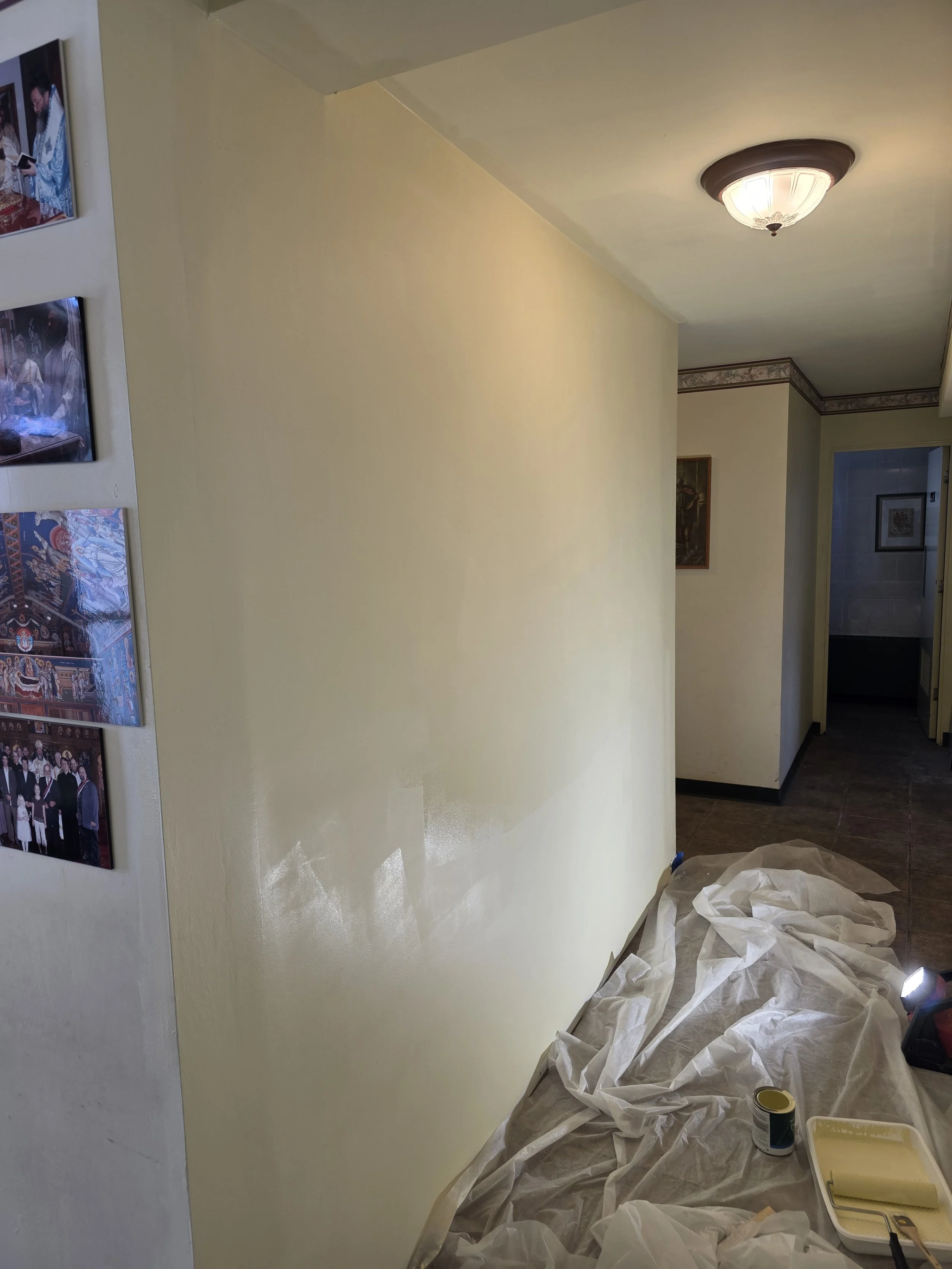 Finished church hallway with the new wall painted, Butte, Montana