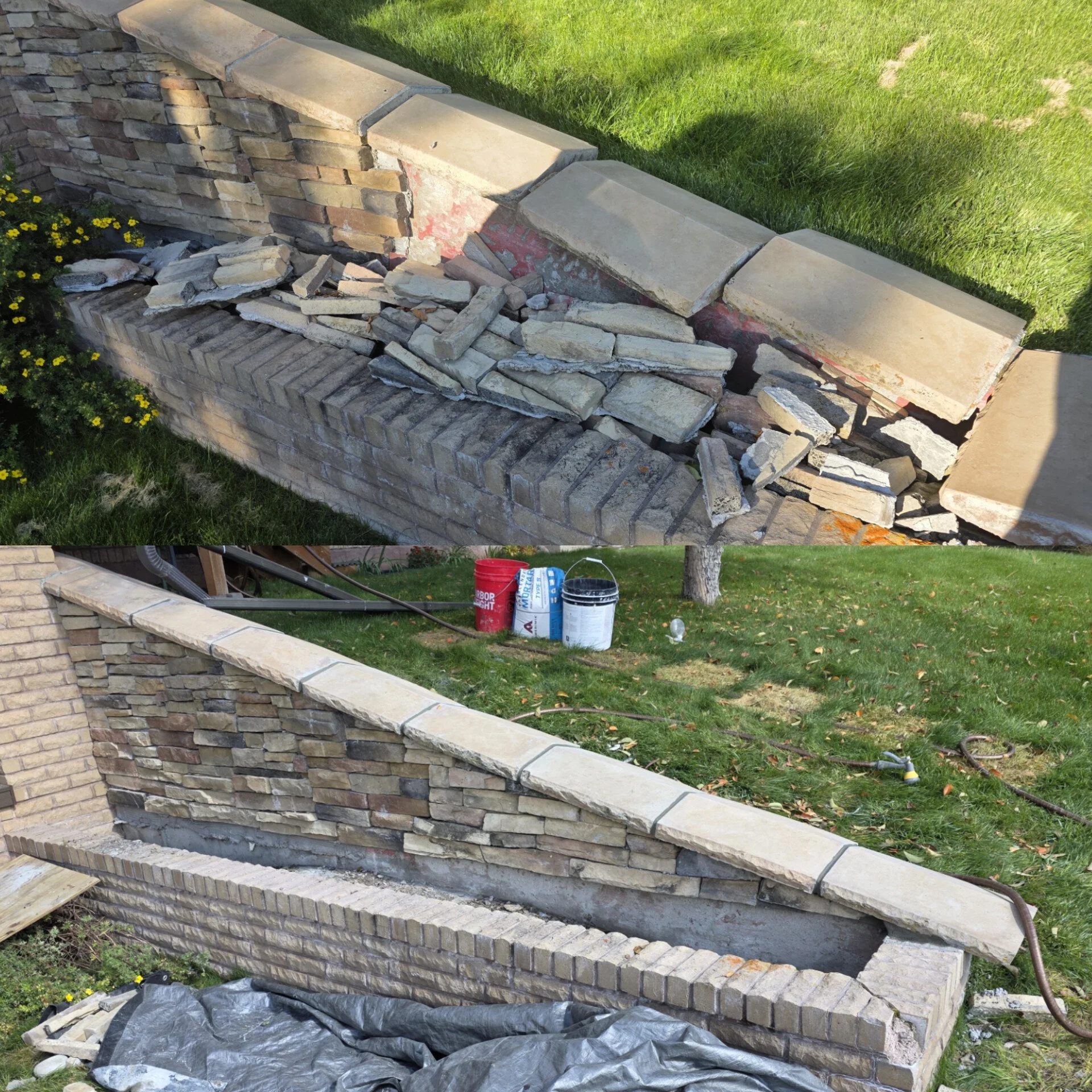 Finished stone veneer wall repair, Butte, Montana