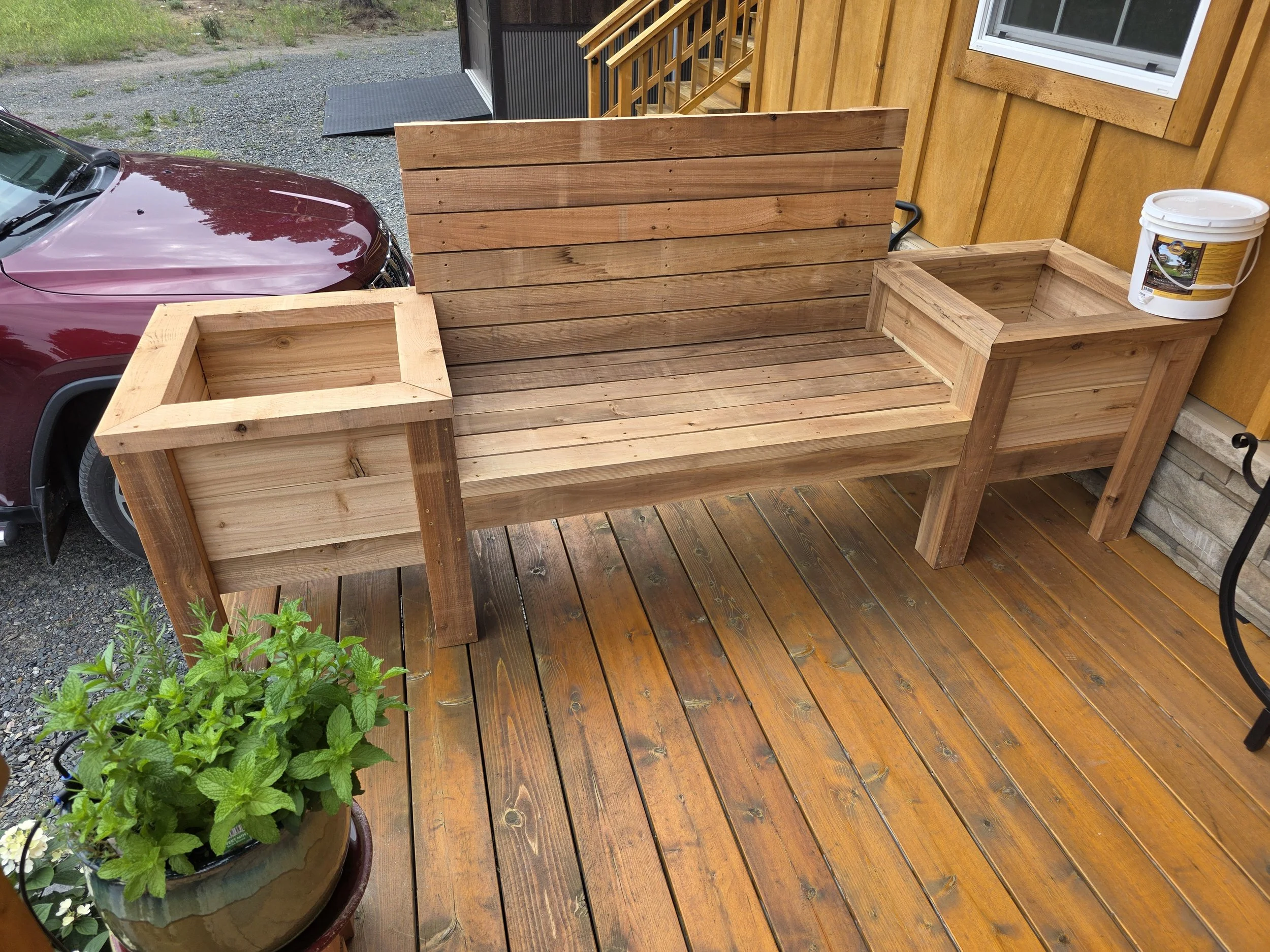 Second cedar planter bench on the deck, Anaconda, Montana