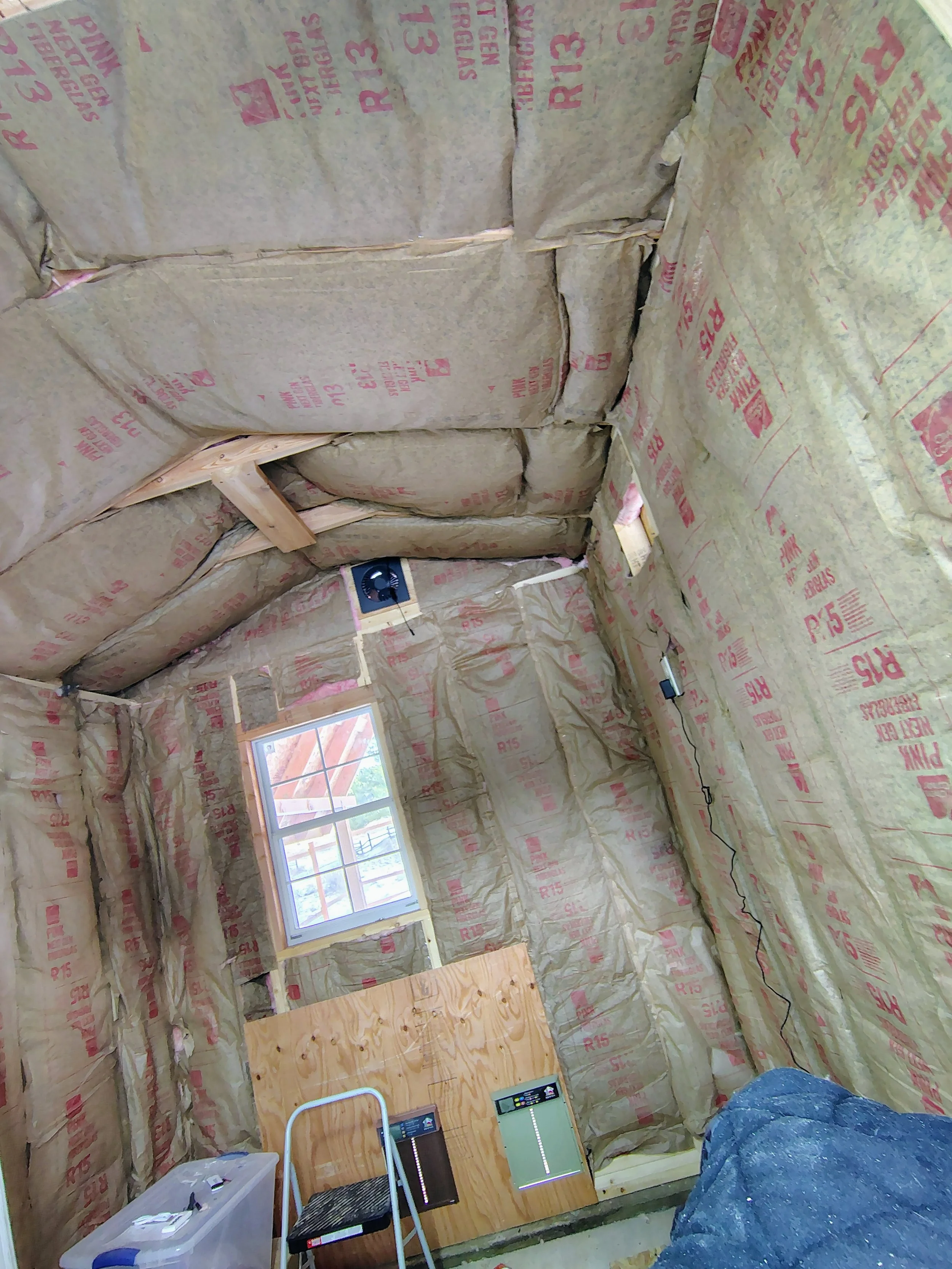 Coop walls and ceiling insulated, Pipestone, Montana