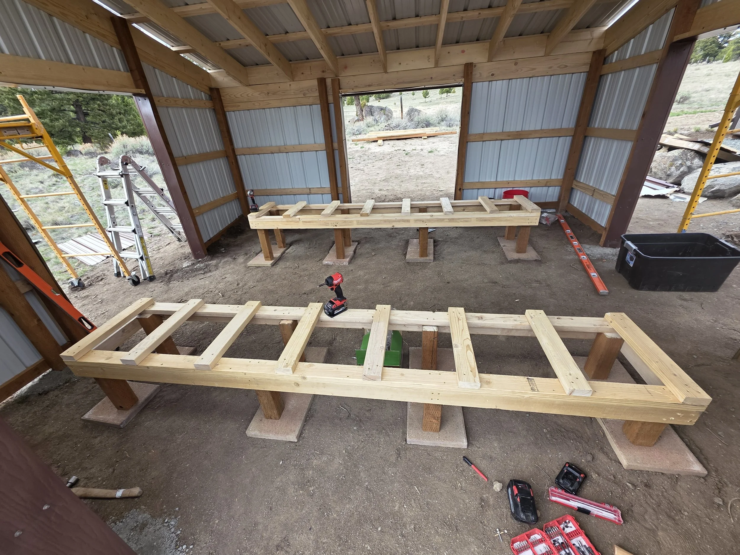 Hive racks built inside the bee shed, Whitehall, Montana