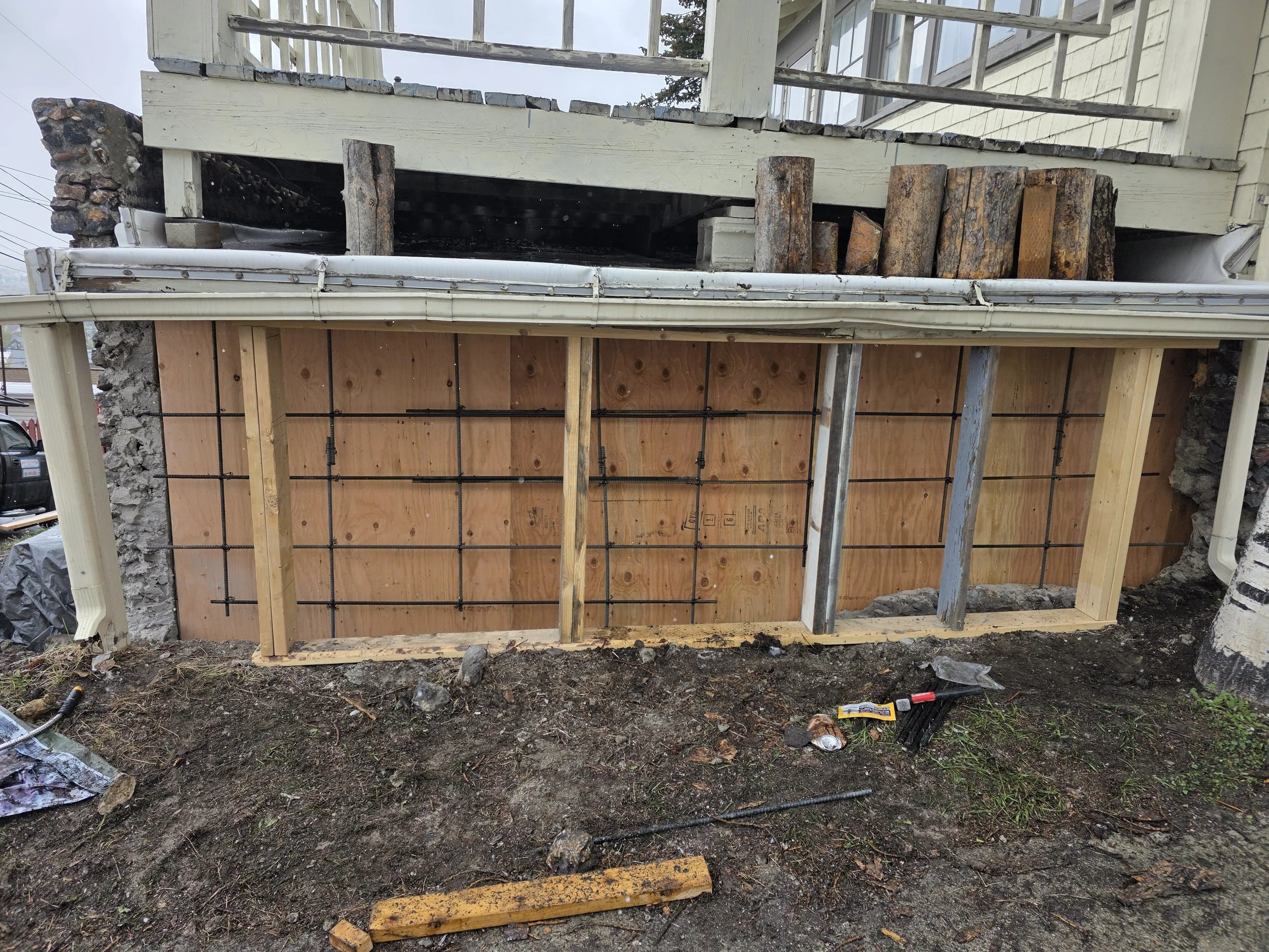 Forms set for the new reinforced concrete backup wall, Butte, Montana