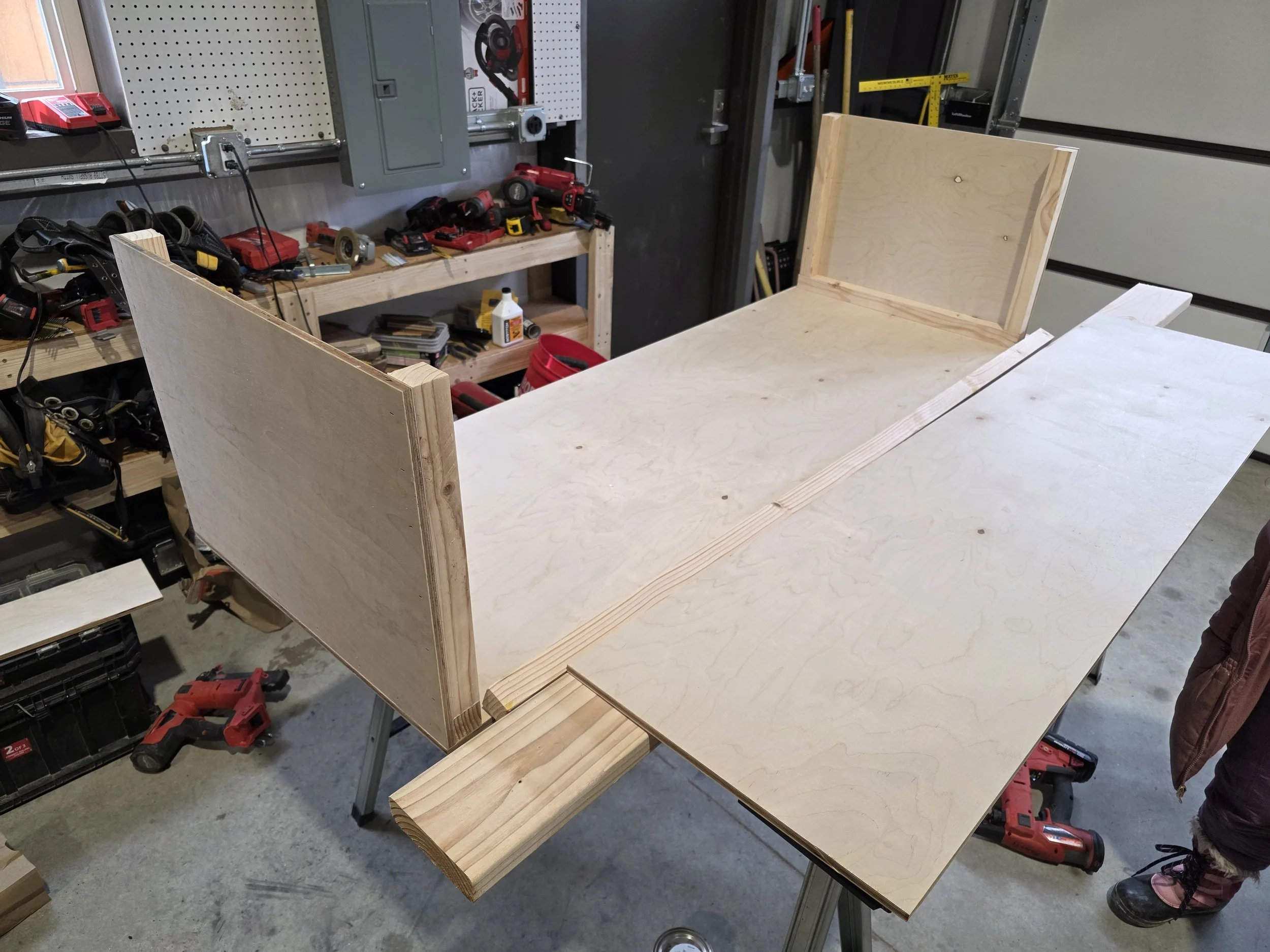 Handmade wooden casket being assembled in the shop, Butte, Montana