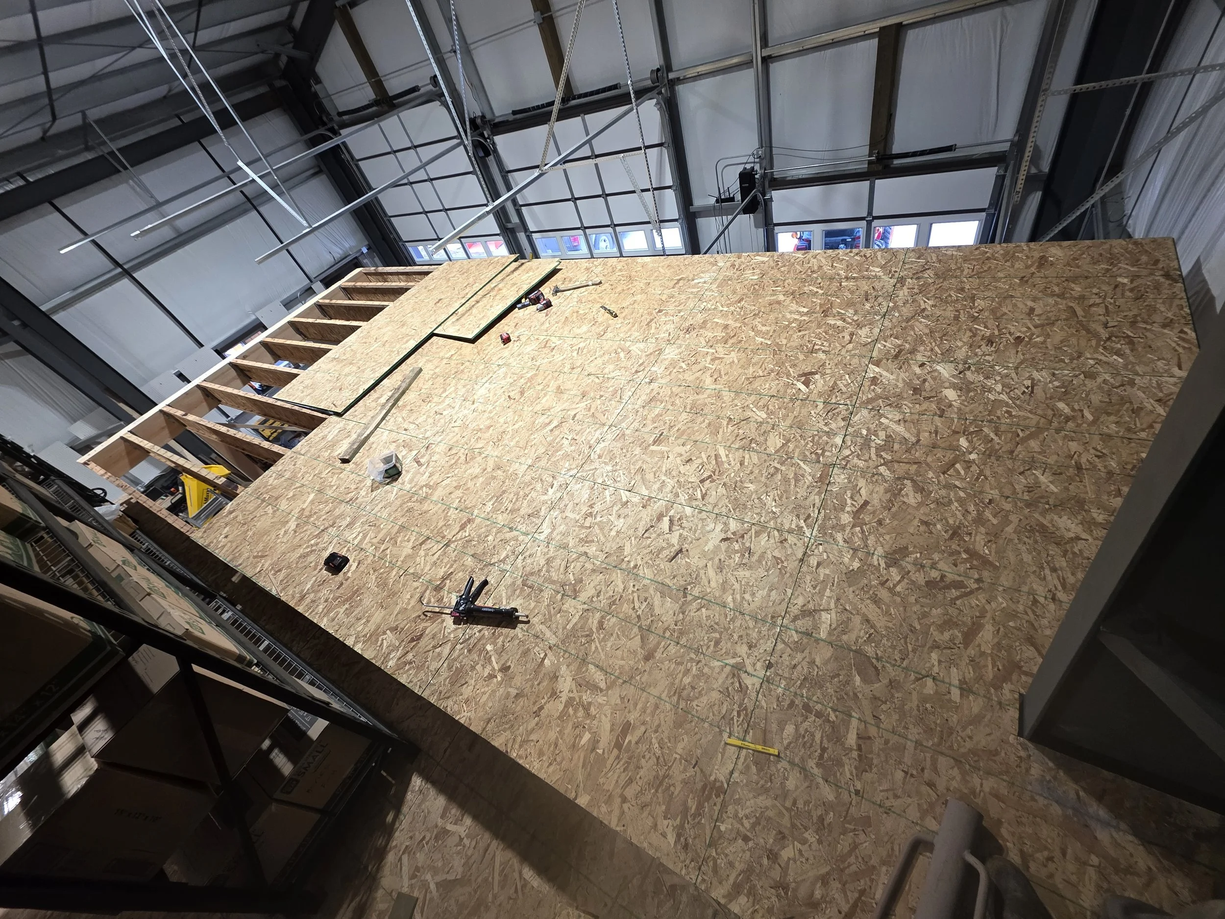 Mezzanine decked with OSB subfloor, Opportunity, Montana