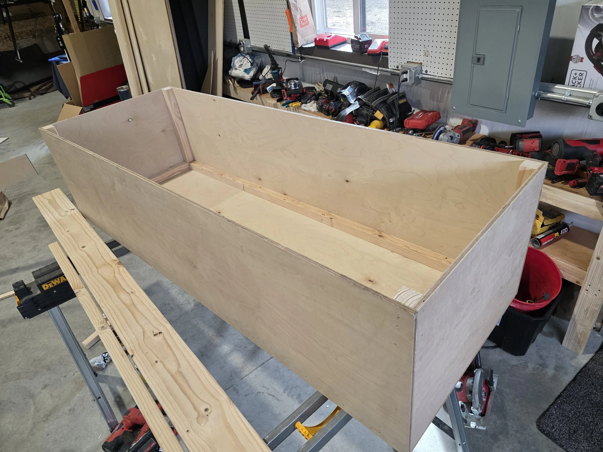 Casket box glued and fastened, ready for trim, Butte, Montana