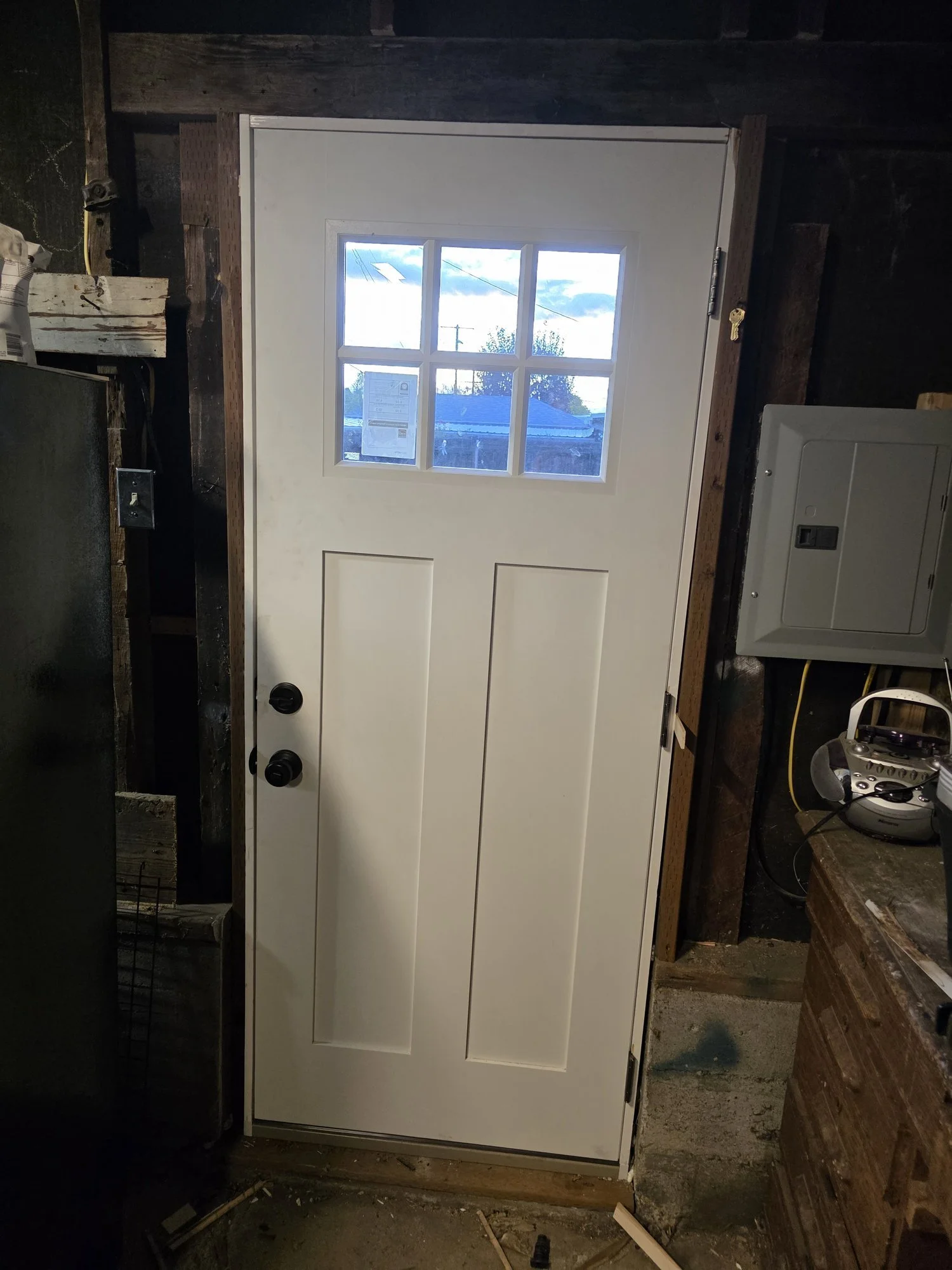 New garage man door with interior trim finished, Butte, MT