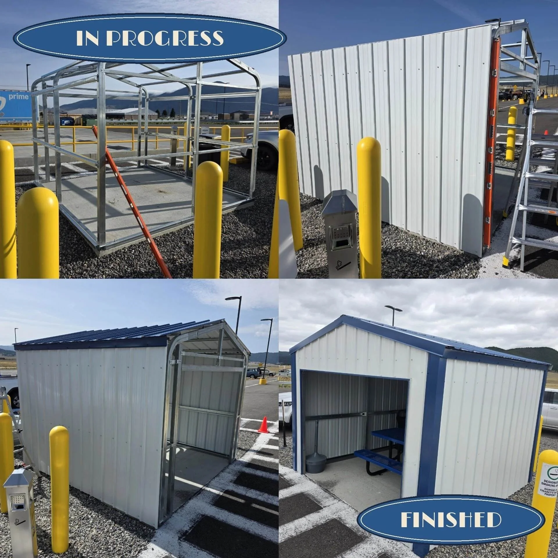 Frame up and finished: steel shelter for a commercial lot, Butte, MT