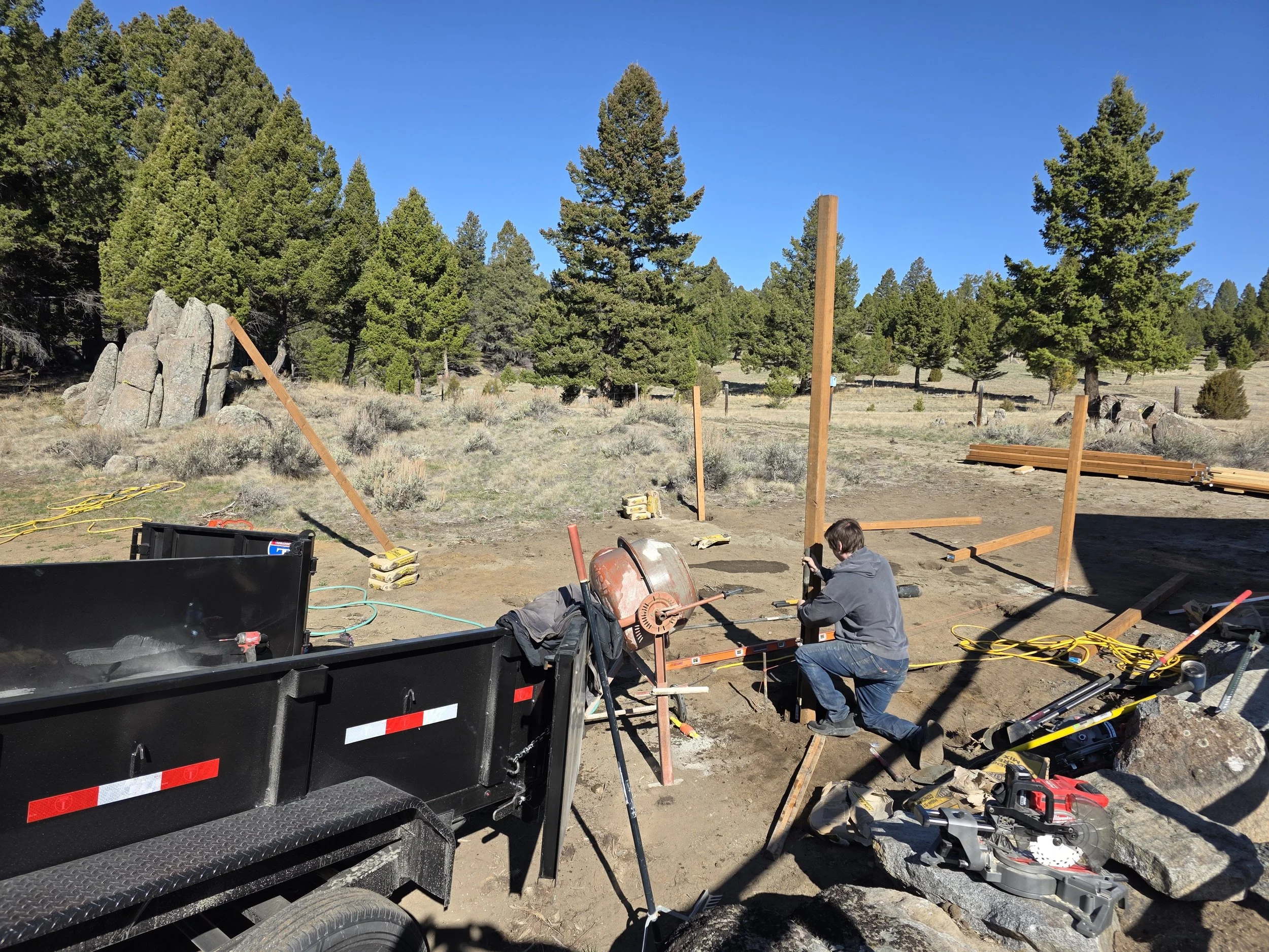 Setting posts for an apiary bee shed, Whitehall, Montana