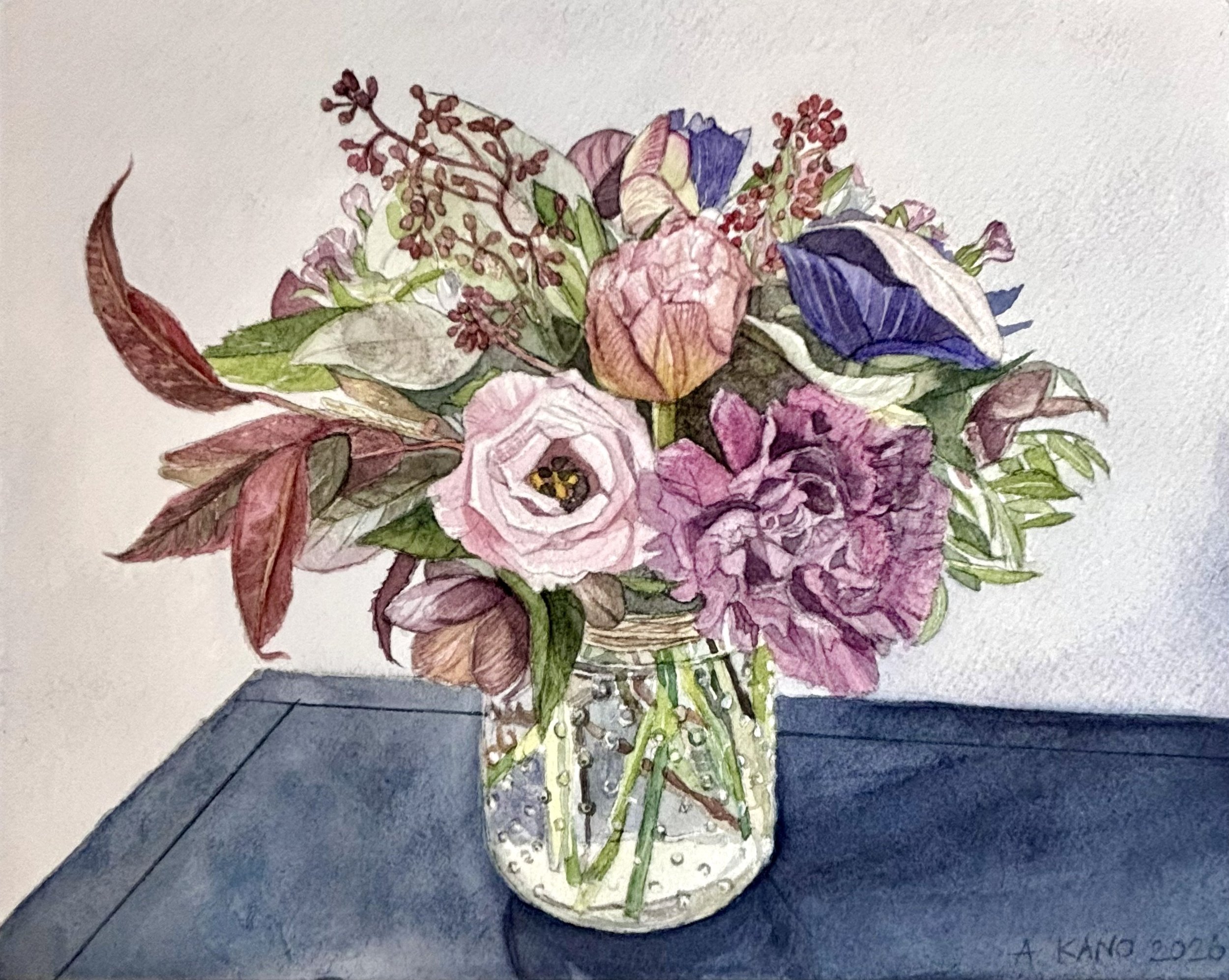 Baba's Flowers, 2025  
Watercolor on paper, 8x10b 
Private Collection