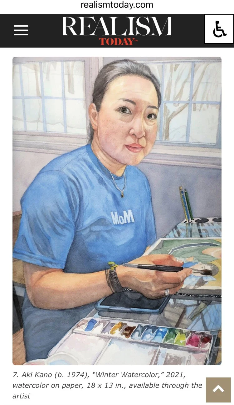 
Realism Today-July 24, 2024  
Kano's self-portrait "Winter Watercolor" was featured in the article "13 Provocative Self-Portraits".