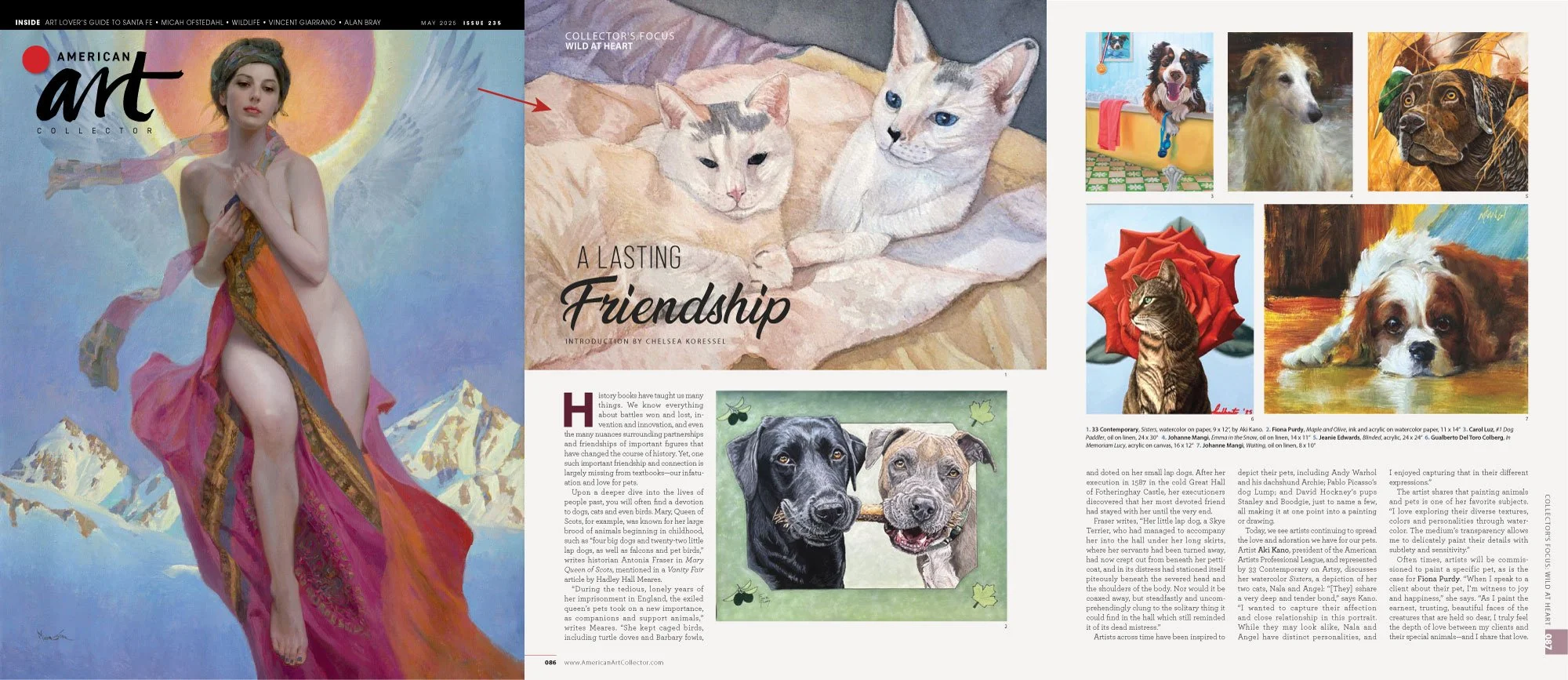 American Art Collector-May 2025
 
Kano's portrait of her cats Nala and Angel, “Sisters” was chosen for the main image of a feature about pet portraits in American Art Collector.