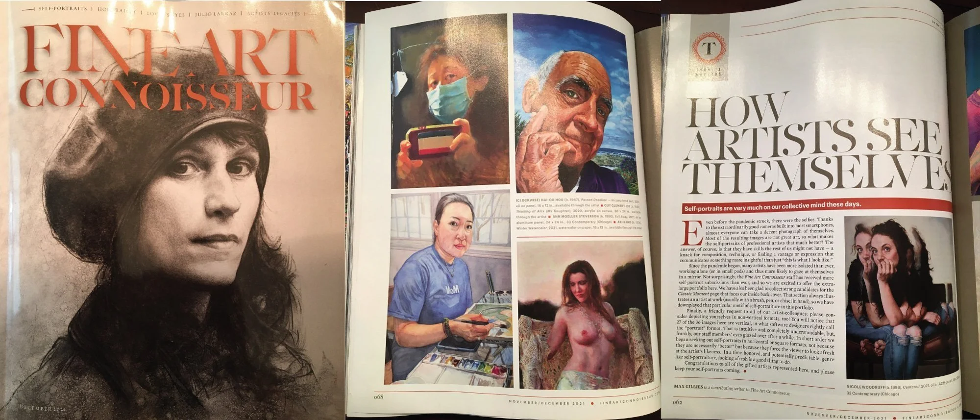 
Fine Art Connoisseur-November/December 2021 Issue  
“Winter Watercolor” was one of the paintings chosen for the Self-Portrait feature, “How Artists See Themselves”.