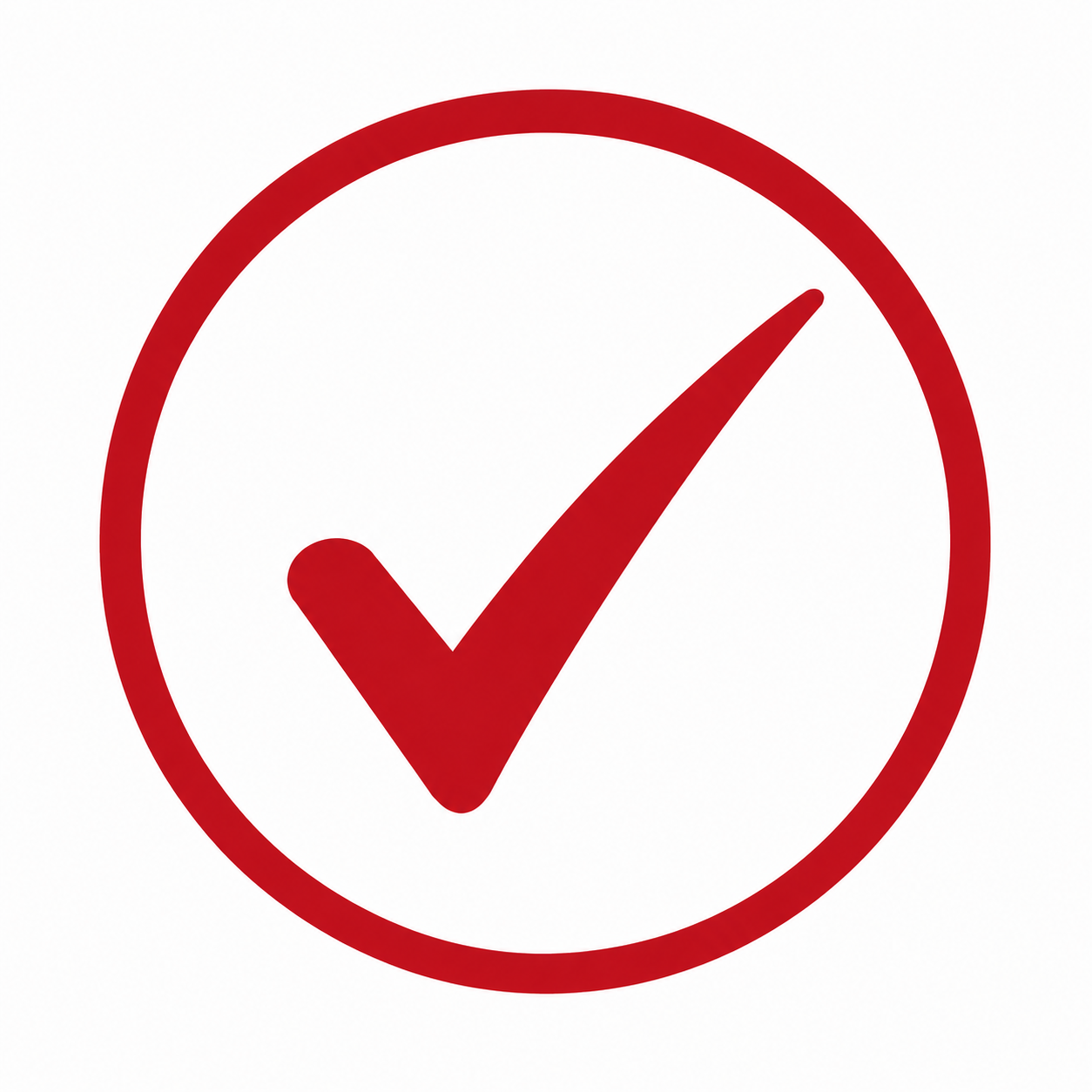 Red checkmark inside a red circle on a white background.