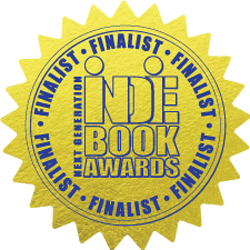 Gold medal badge for the Indie Book Awards with blue border and text, including the words 'Finalist' and 'Indie Book Awards'.