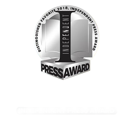 A silver and black circular badge with a large number 1 in the center, surrounded by the text "Distinguished Favorite 2018 Independent Press Award." Below the badge, there's a black banner with white text that reads "Independent Press Award."