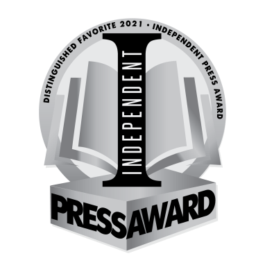 A badge for the 2021 Independent Press Award, featuring a stylized open book and a large black number 1, with text indicating it's an esteemed award from the Independent Press based on the design.