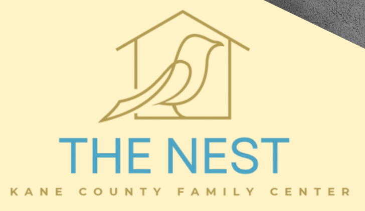 Logo for The Nest Kane County Family Center, featuring a bird inside a house outline.