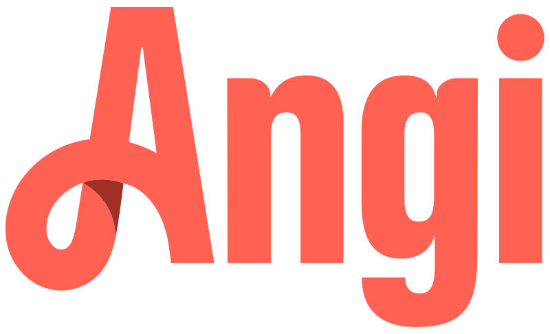 Close-up of a red and pink text design that reads 'Angi' with a stylized 'A' that resembles a magnifying glass.