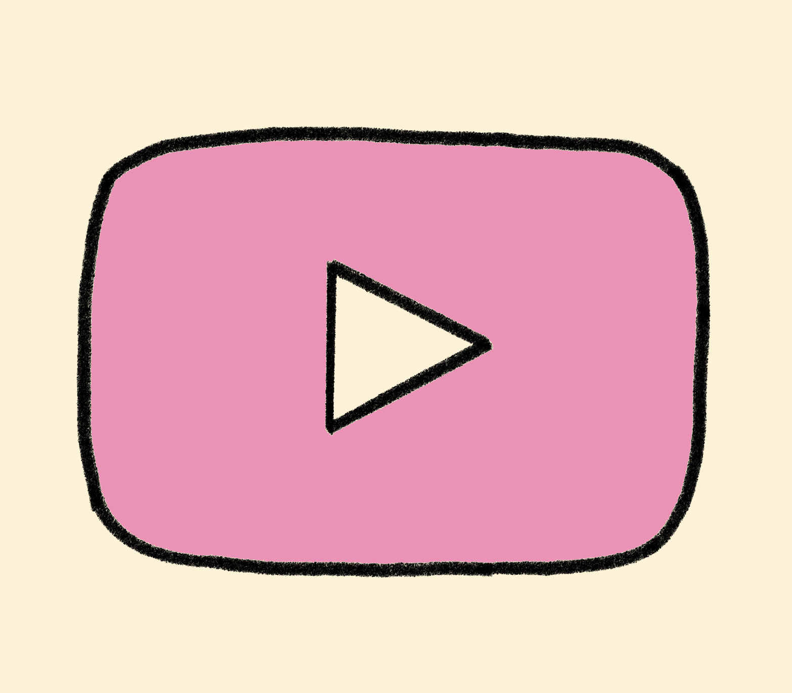 Drawing of a pink play button icon on a beige background.