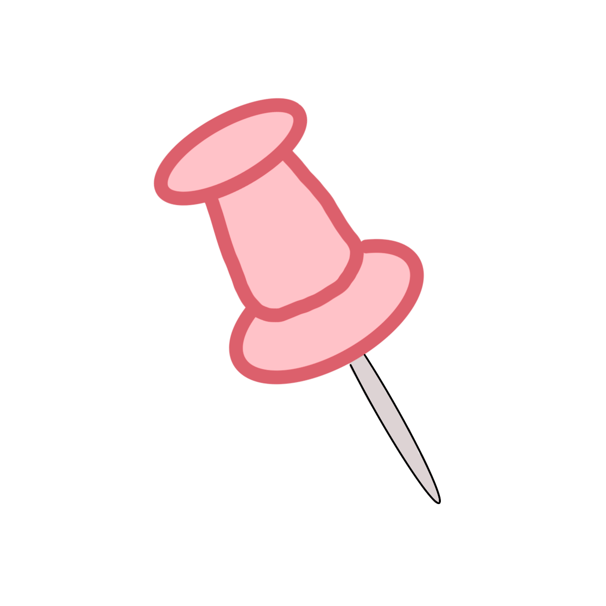 An illustration of a pink push pin with a gray metal pin at the bottom.