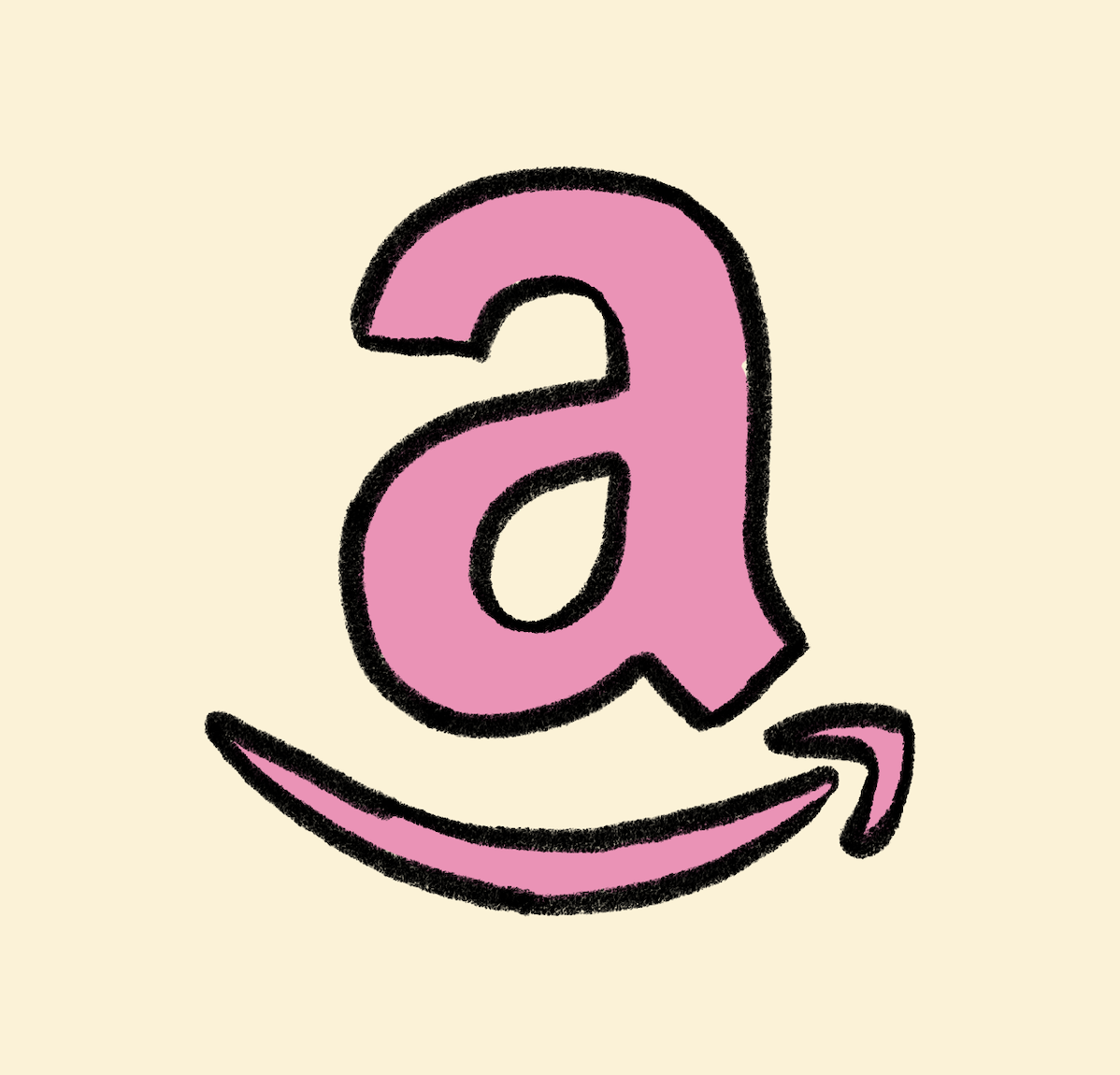 Pink letter A with a curved arrow underneath on a light beige background.