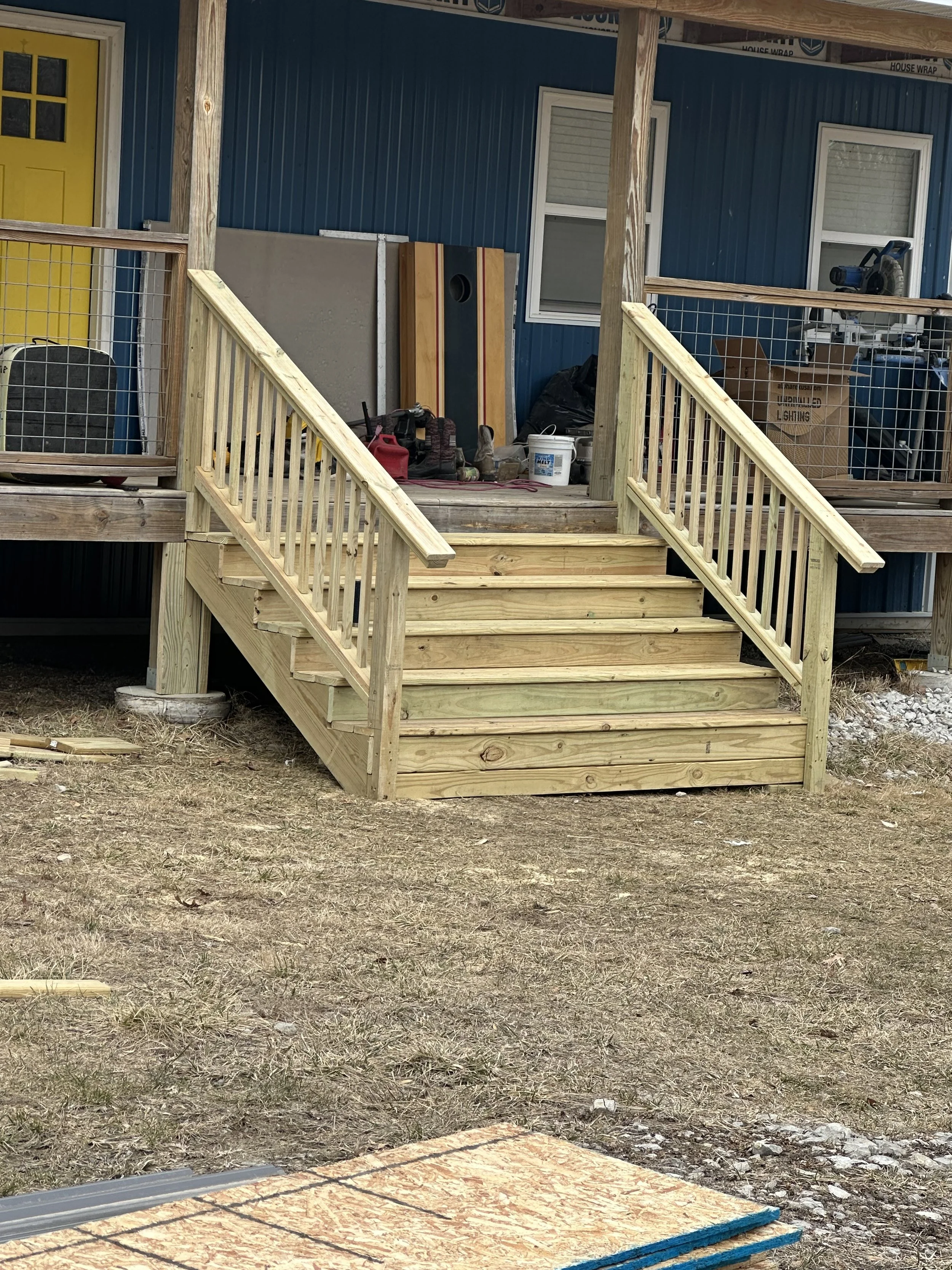 Wood porch and deck construction project