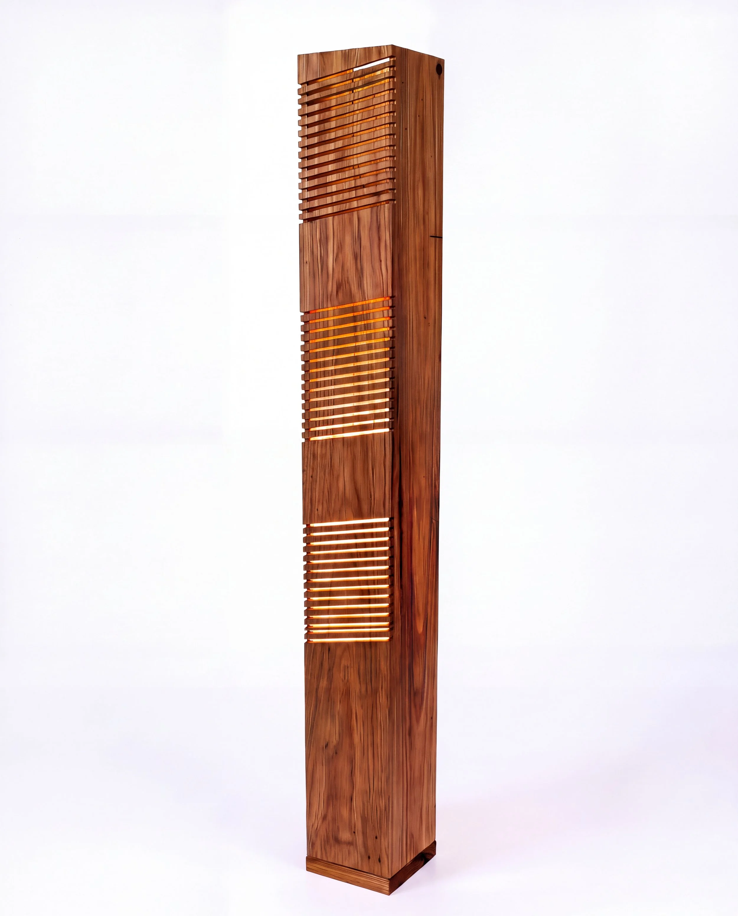 Natural solid timber floor standing lamp with slatted design