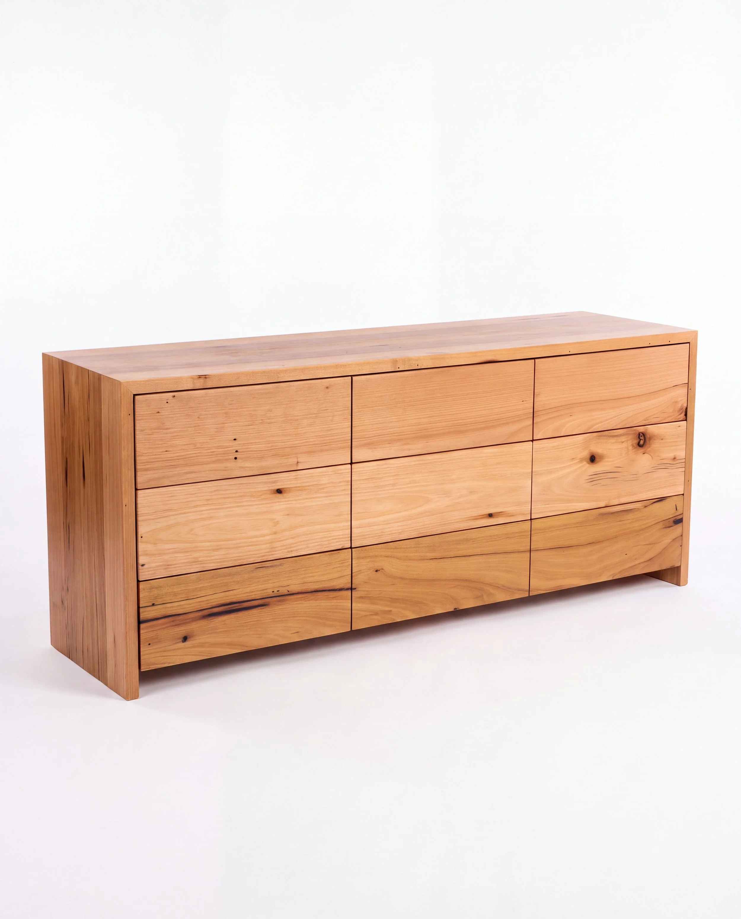 Natural solid timber dresser recycled messmate push to open drawers