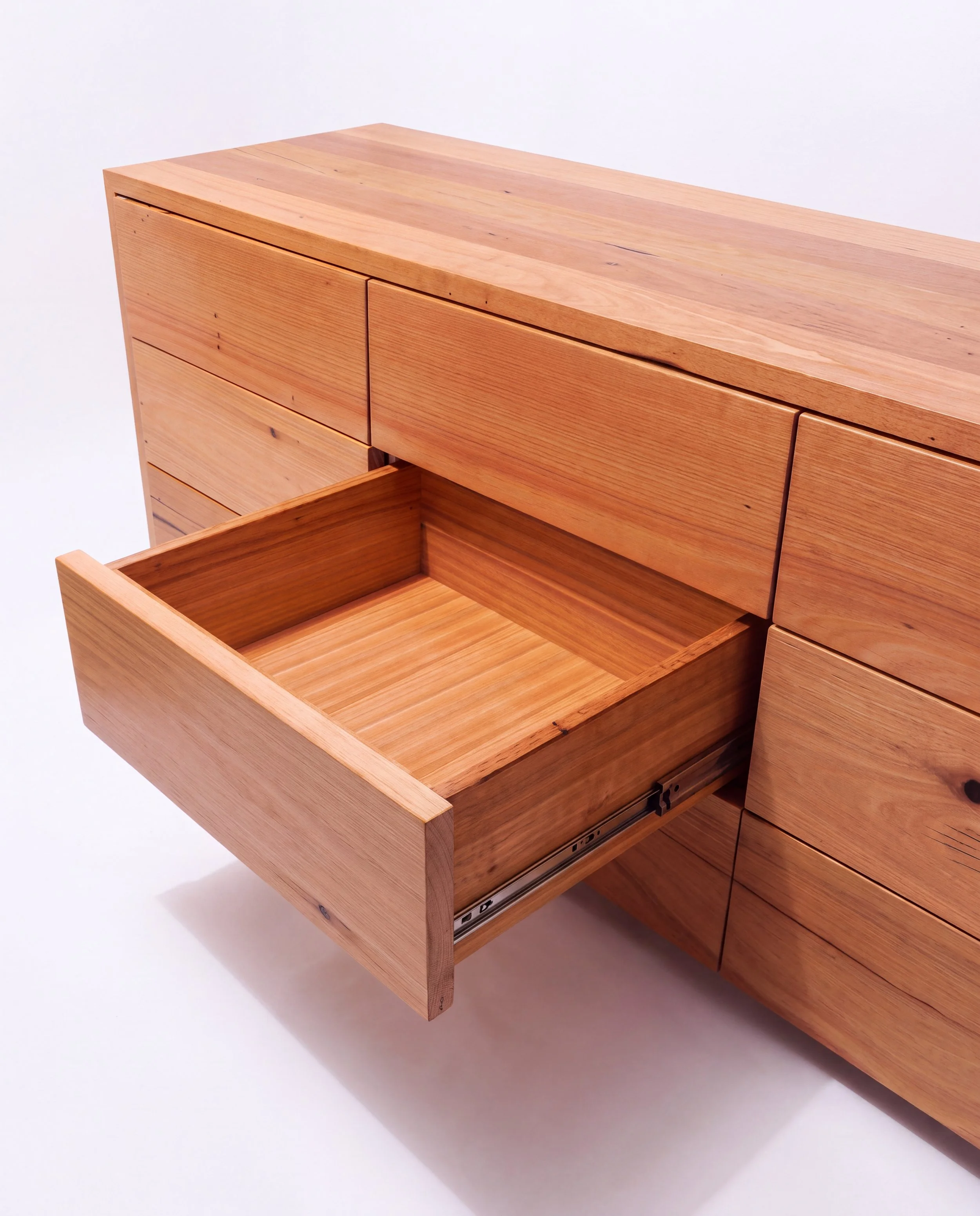 Natural solid timber dresser recycled messmate push to open drawers