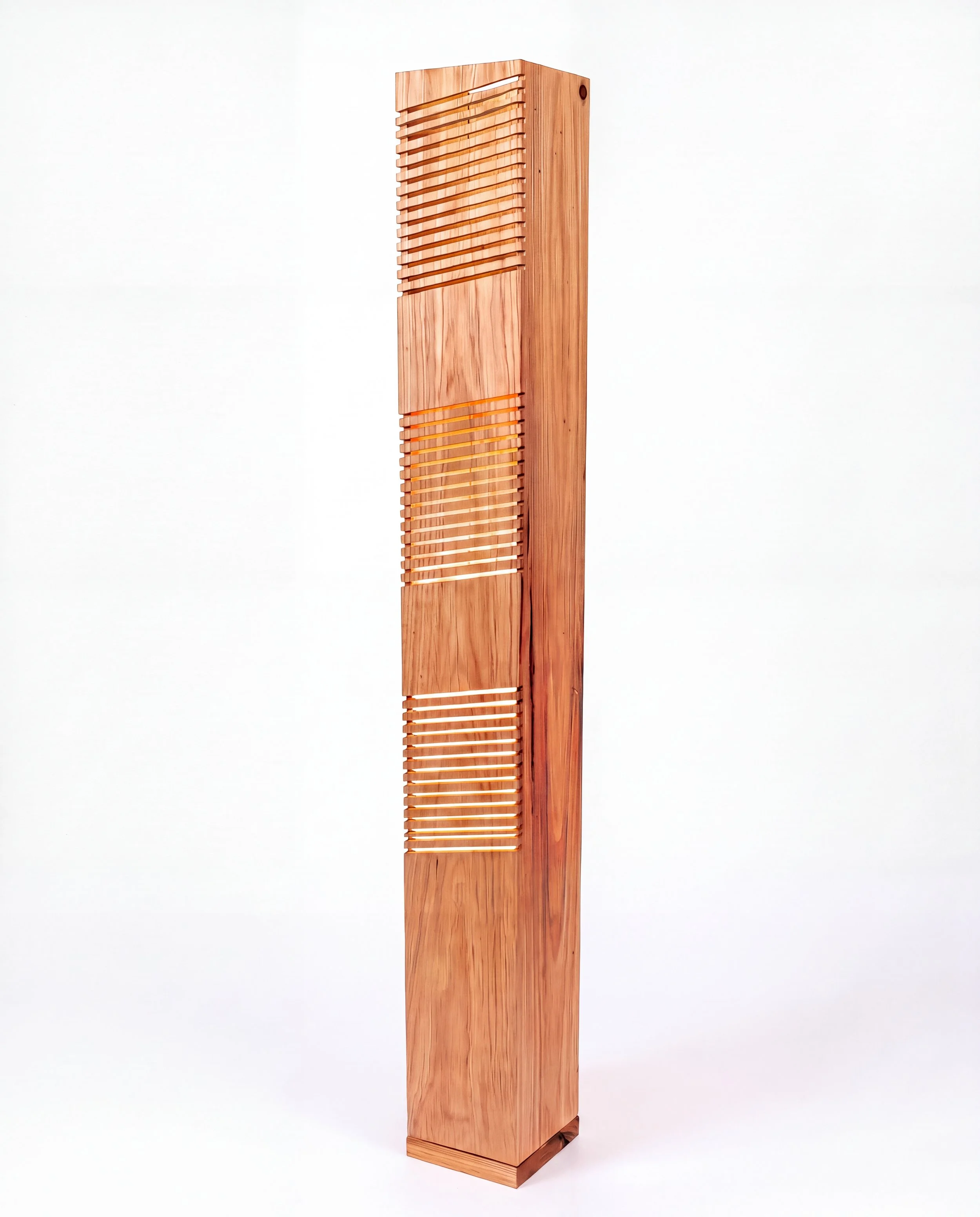 Natural solid timber floor standing lamp with slatted design