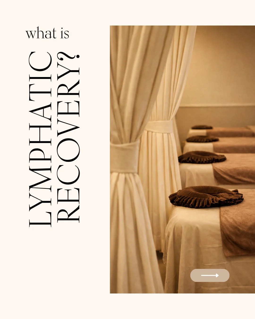 What is Lymphatic Recovery?

A gentle, rhythmic massage that supports your body's natural lymphatic flow and circulation. It helps ease puffiness, fluid retention, and that heavy, swollen feeling, leaving you lighter and refreshed.

Light pressure. S