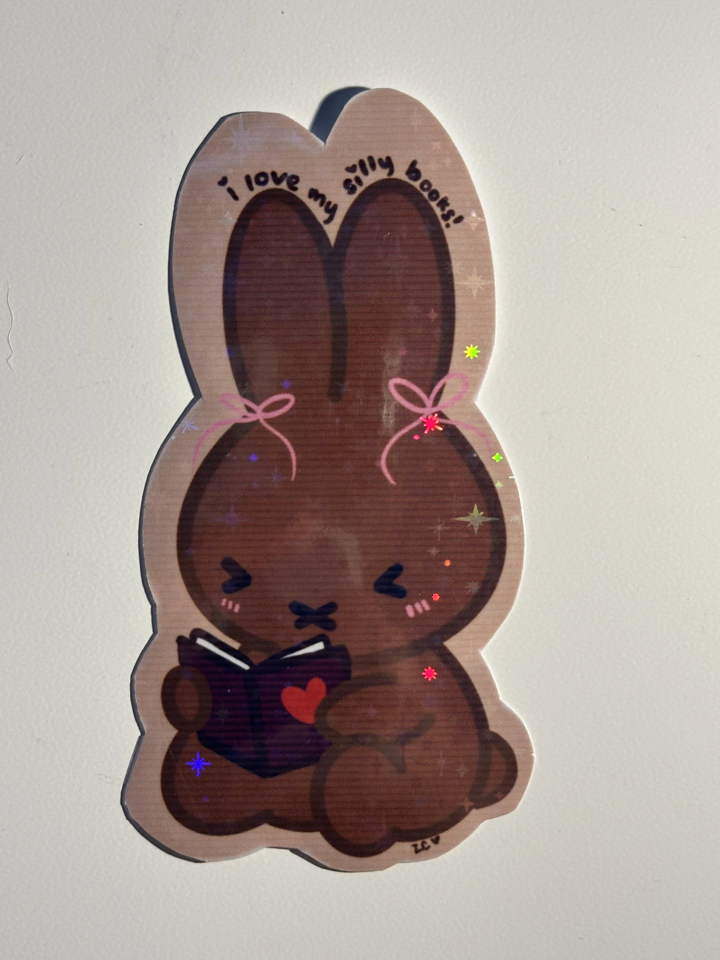 "i love my silly books" bunny sticker