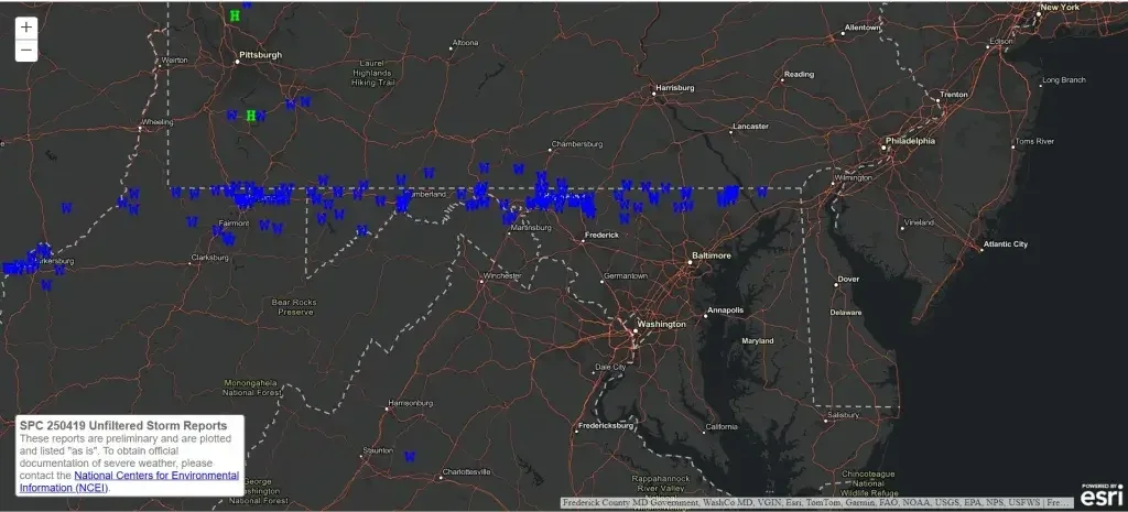 Surprise Derecho rakes across northern maryland 4/