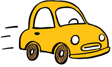 A cartoon yellow car with black wheels moving quickly.