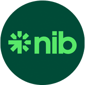 NIB logo with a green asterisk symbol and the word 'nib' in green text on a dark green circular background.