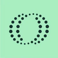 Two interlocking circles made of black dots on a light green background