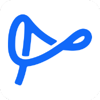 Blue stylized signature or logo on a white background