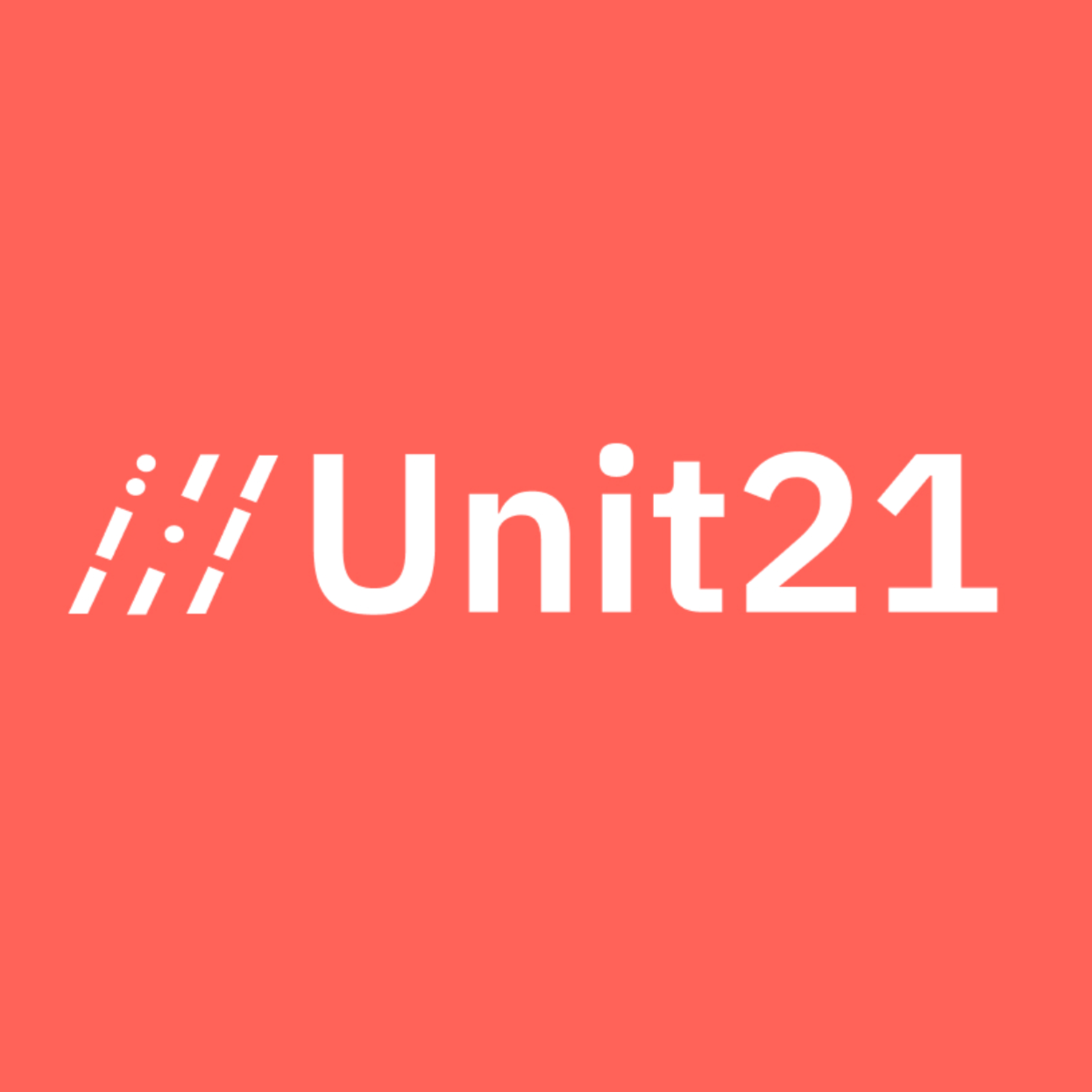 Graphic with a coral background displaying the text 'Unit 21' and a stylized exclamation mark and question mark in white on the left side.