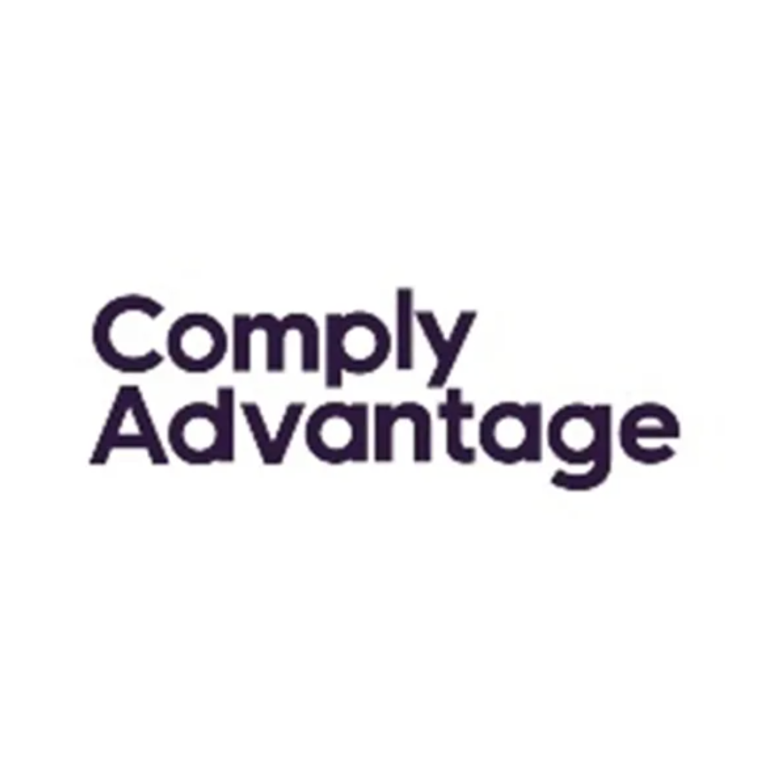 Logo with the words "Comply Advantage" in bold, dark purple text on a white background.