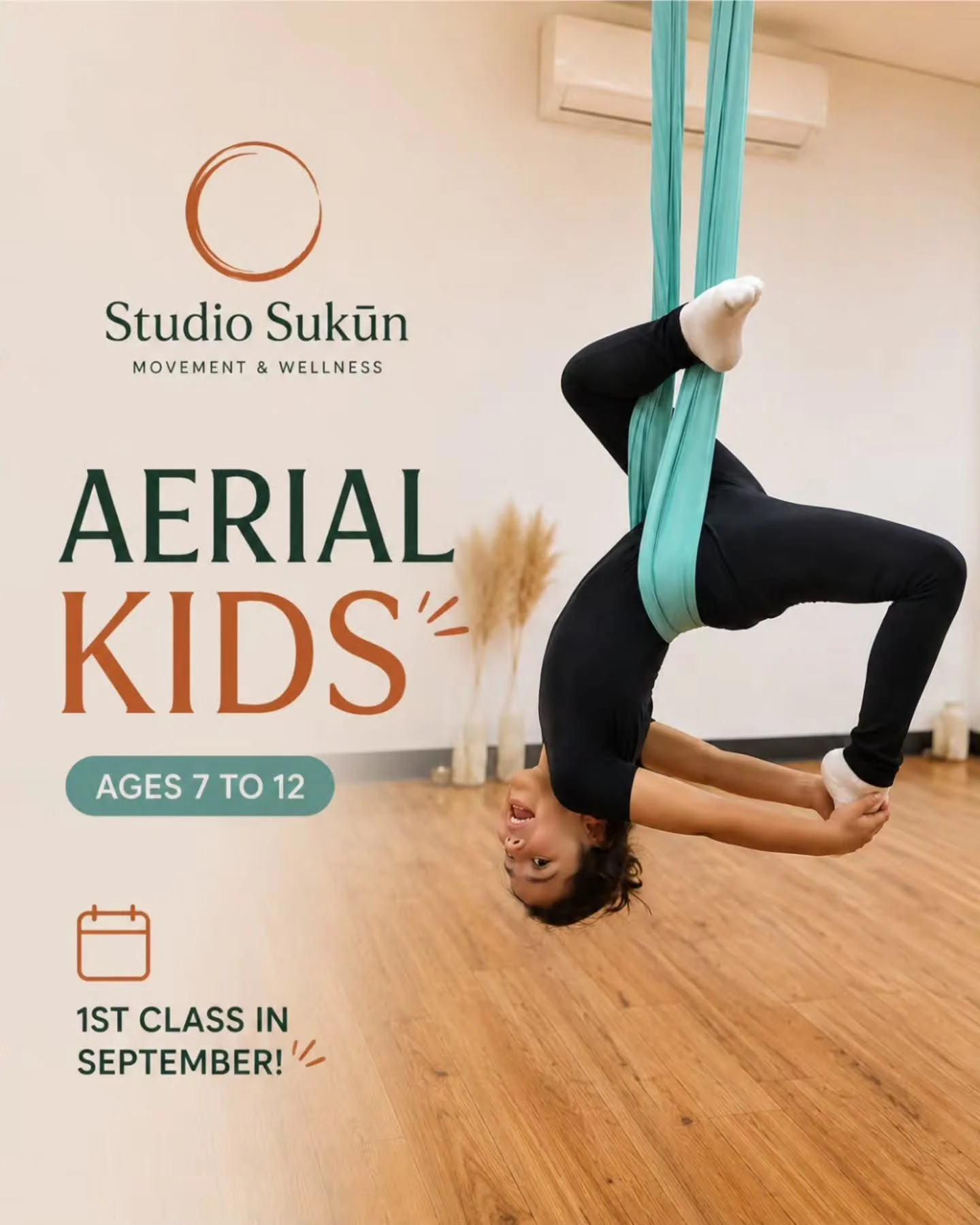 Kids Aerial Yoga is coming to Studio Sukūn!

A fun and supportive class where children can build strength, confidence, balance, coordination, and body awareness while learning through movement.

Suitable for ages 7&ndash;12. No experience needed.
✨ F