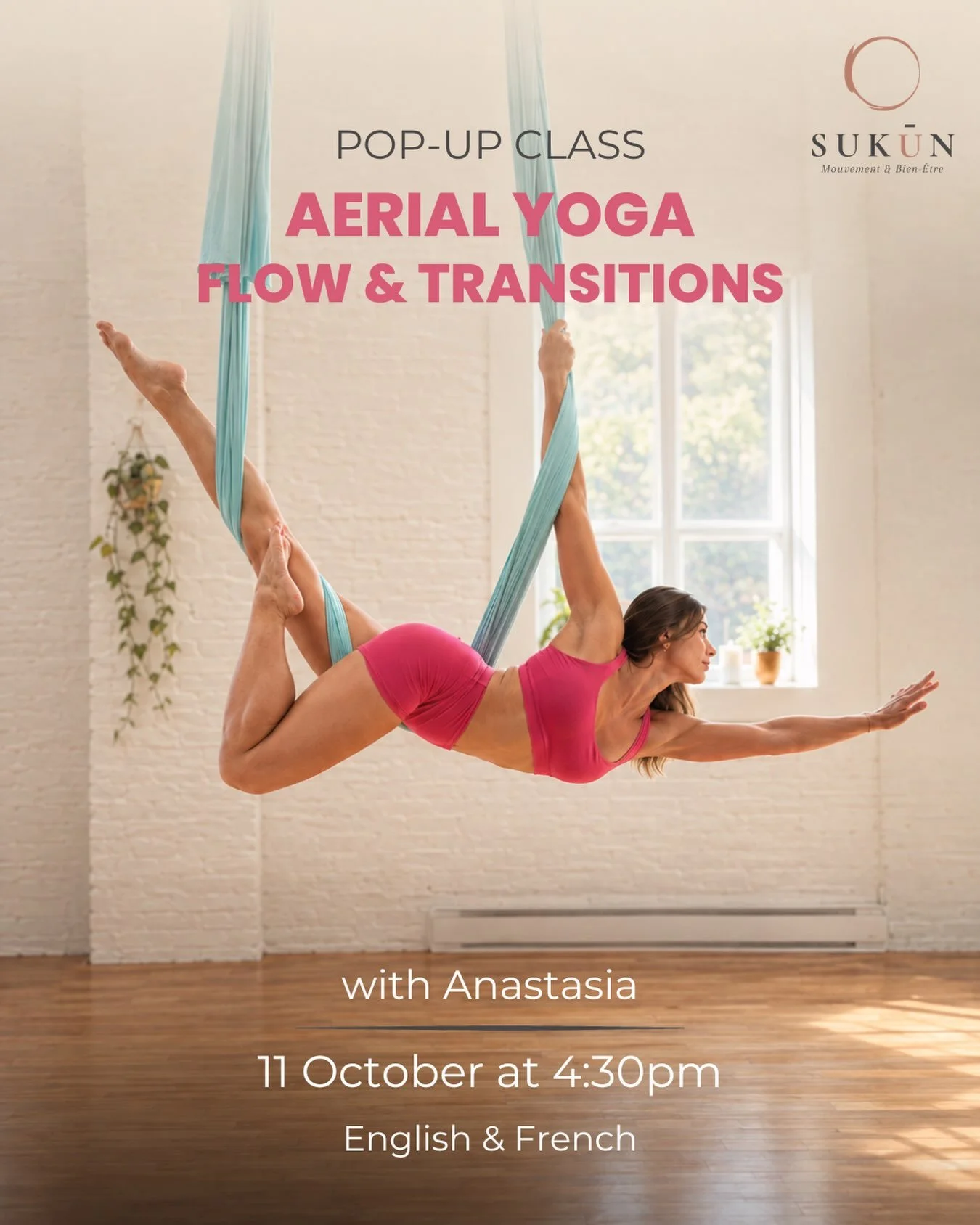 POP-UP CLASS: Aerial Flow &amp; Transitions✨

📅 Sunday October 11 
🕐 4:30pm

Come explore the beauty of movement in this Aerial flow class! You&rsquo;ll begin with a warm-up and stretching to prepare the body, followed by a little conditioning in t