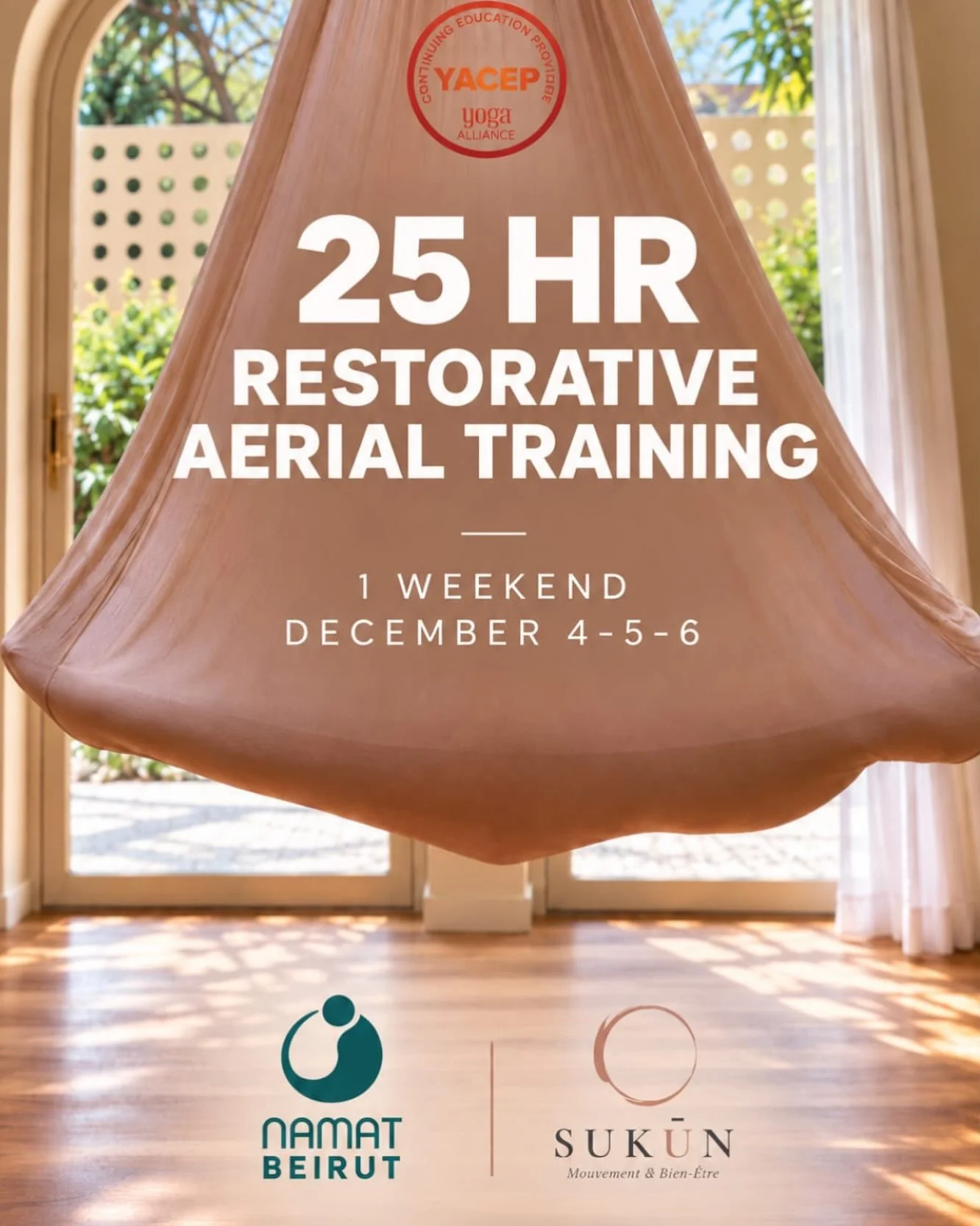 AMAZING NEWS! 🎉🇱🇧

For the first time ever in Beirut, we&rsquo;re bringing our 25-Hour Restorative Aerial Yoga Teacher Training on Low Hammocks to @namatbeirut ! 🤍

➡️ This training will take place right after our 70-Hour Aerial Yoga Teacher Trai