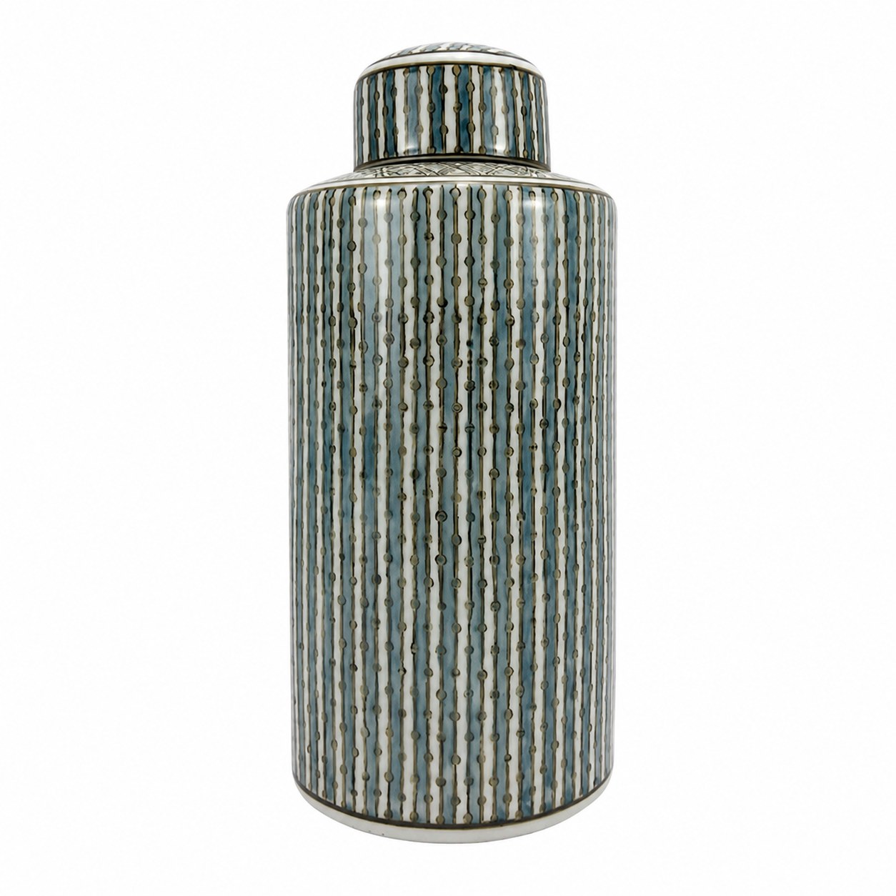 Striped Blue Round Vase With Lid Large